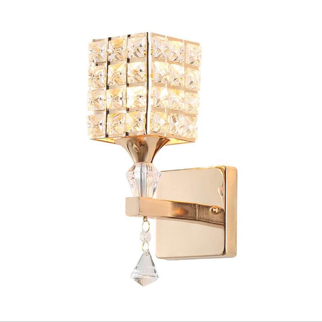 Square Crystal Wall Lamp - Modern LED Wall Sconce with E27 Socket, Warm White Bedroom Lighting, Creative Bedside Wall Light in Gold Finish | Perfect for Bedroom, Living Room, Hallway & Hotel Decor