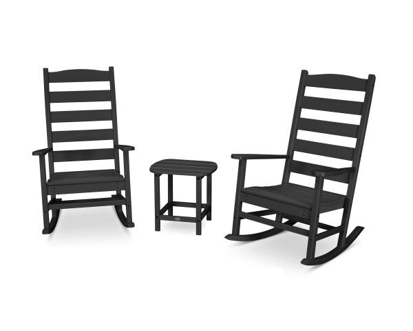 Polywood Black Shaker 3-Piece Porch Rocking Chair Set - Durable Outdoor Furniture for Patio, Garden & Deck Relaxation