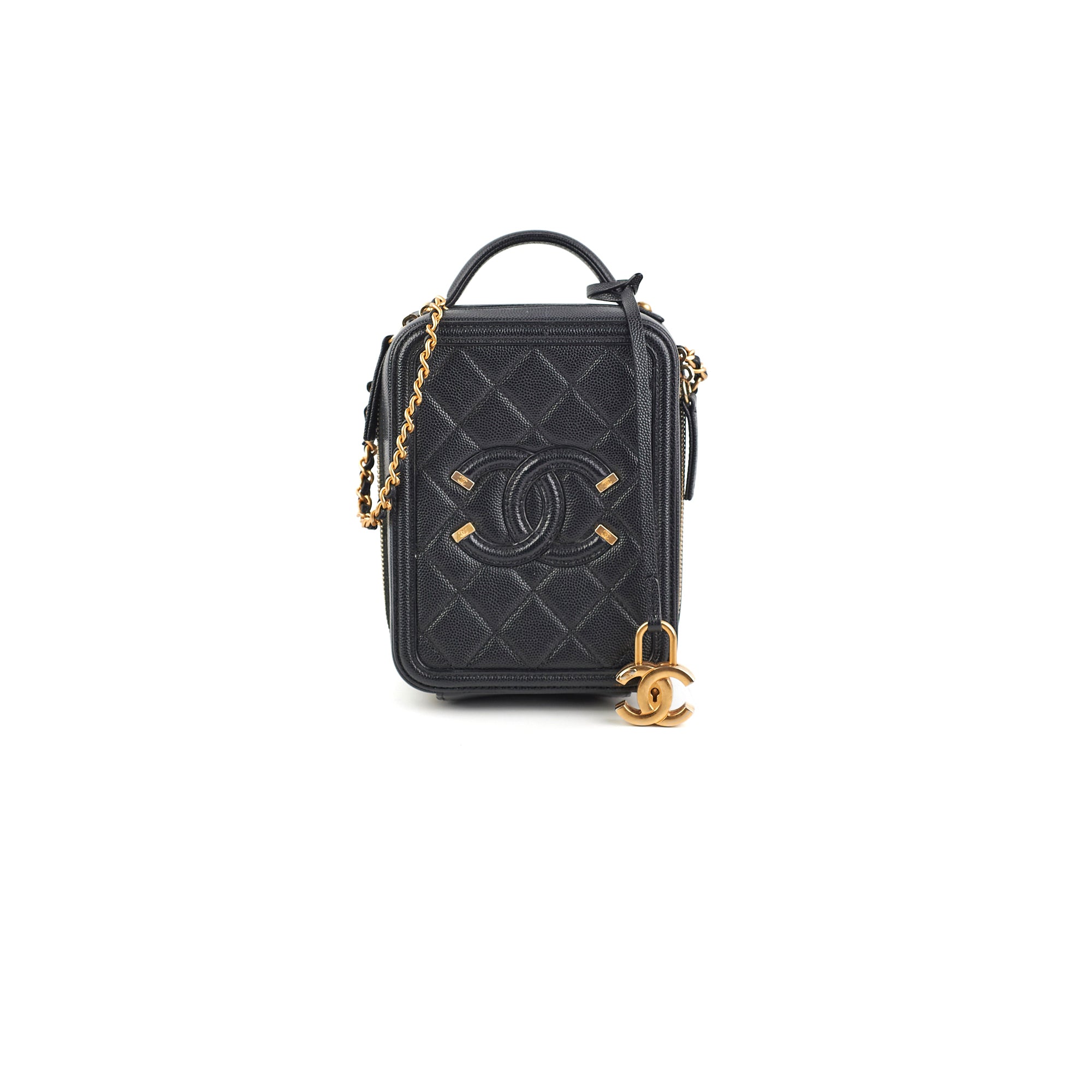 Chanel Caviar CC Filigree Vertical Vanity Case Bag Black | Luxury Designer Handbag for Women | Perfect for Evening Events, Parties & Special Occasions