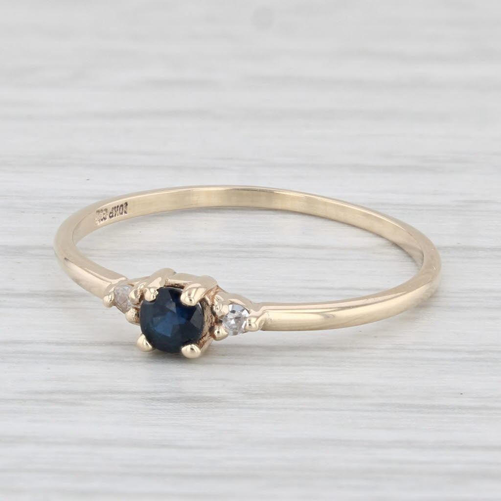 0.20ctw Blue Sapphire and Diamond Ring in 10k Yellow Gold - Size 6.25, Dainty Stackable Band for Everyday Wear, Anniversary Gift, Wedding Jewelry