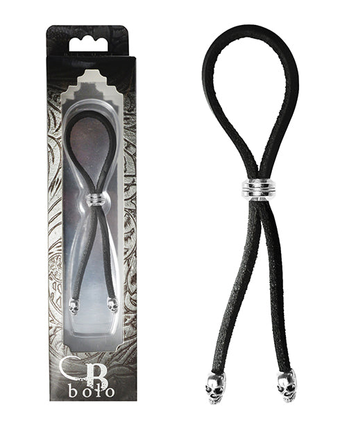 Premium Leather Bolo Cock Ring with Adjustable Bead Slider & Skull Tips - Black/Silver - Enhance Intimacy & Comfort for Couples