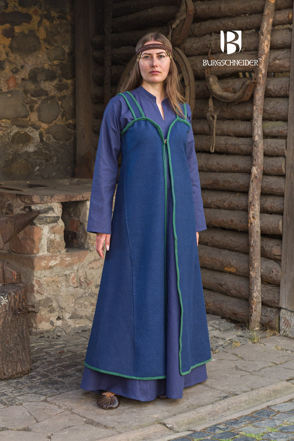 Elegant Rus Dress Katarzyna in Blue & Green - Perfect for Weddings, Parties & Special Occasions