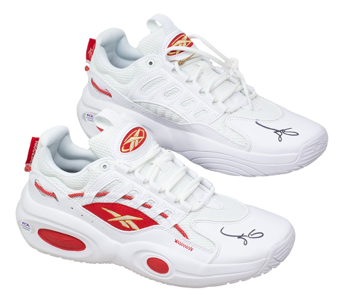Authentic Allen Iverson Signed Philadelphia 76ers Reebok Solution Mid Basketball Shoes Size 9 - PSA Certified Collectible for NBA Fans & Sports Memorabilia Enthusiasts (Perfect for Display, Investment, or Gift)