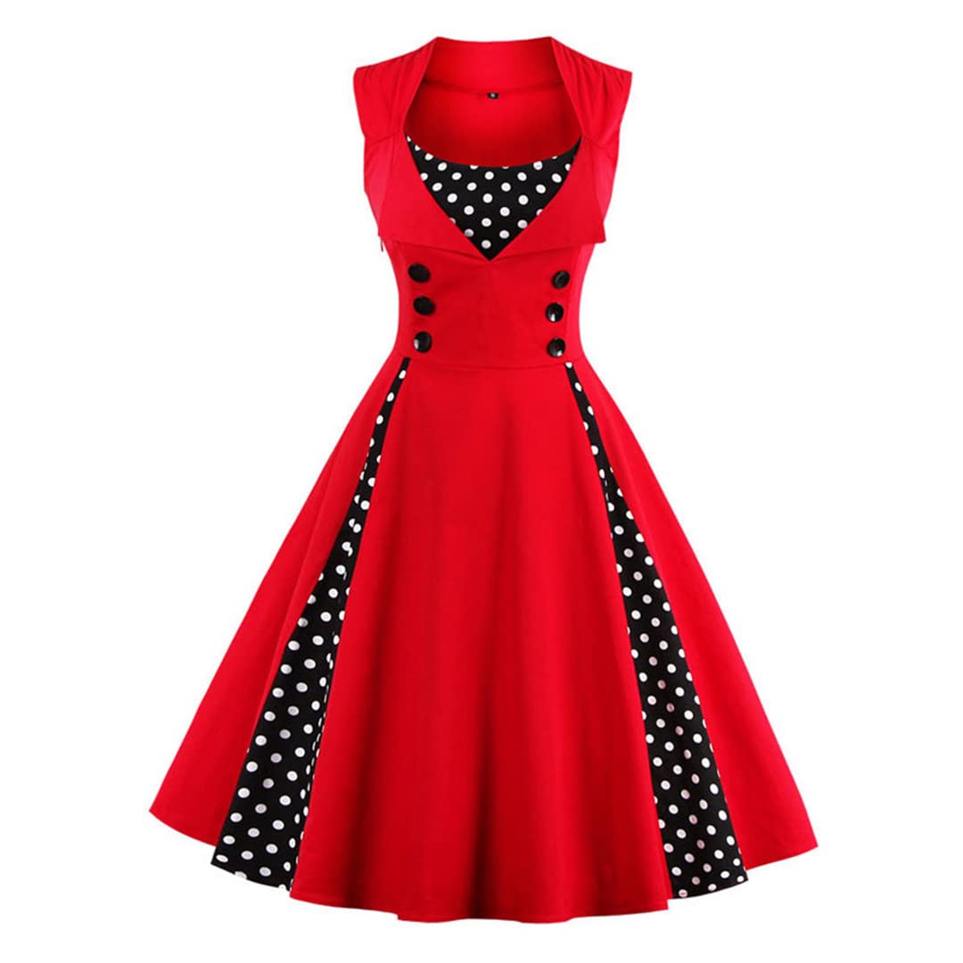 Vintage Retro Polka Dot Sleeveless Dress for Women - Button Front Pin Up Style Summer Party Dress | Perfect for Cocktail Parties, Beach Vacations & 1950s Themed Events