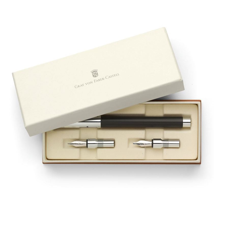 Graf von Faber Castell Tamitio Black Fountain Pen with 3 Calligraphic Nibs - Premium Writing Instrument for Calligraphy, Signature & Gift Giving - Ideal for Professionals, Artists & Pen Enthusiasts