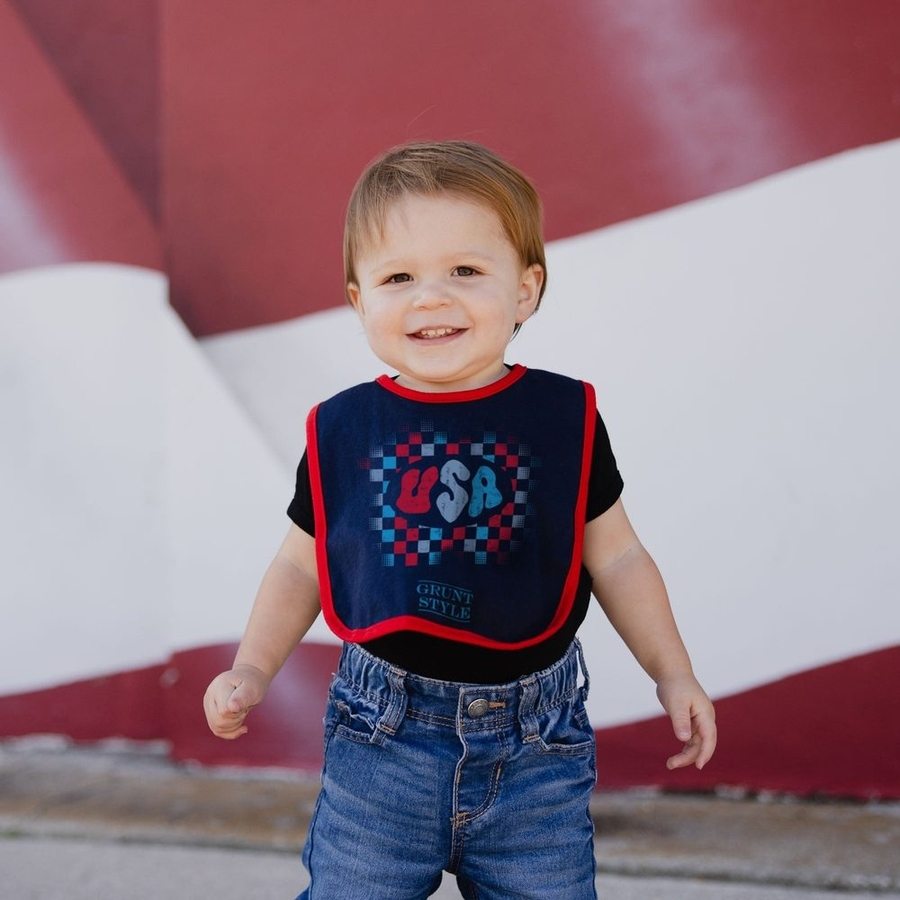 Runt Style USA Bib - Navy/Red - Durable & Comfortable Baby Bib for Feeding, Mealtime, and Mess-Free Play