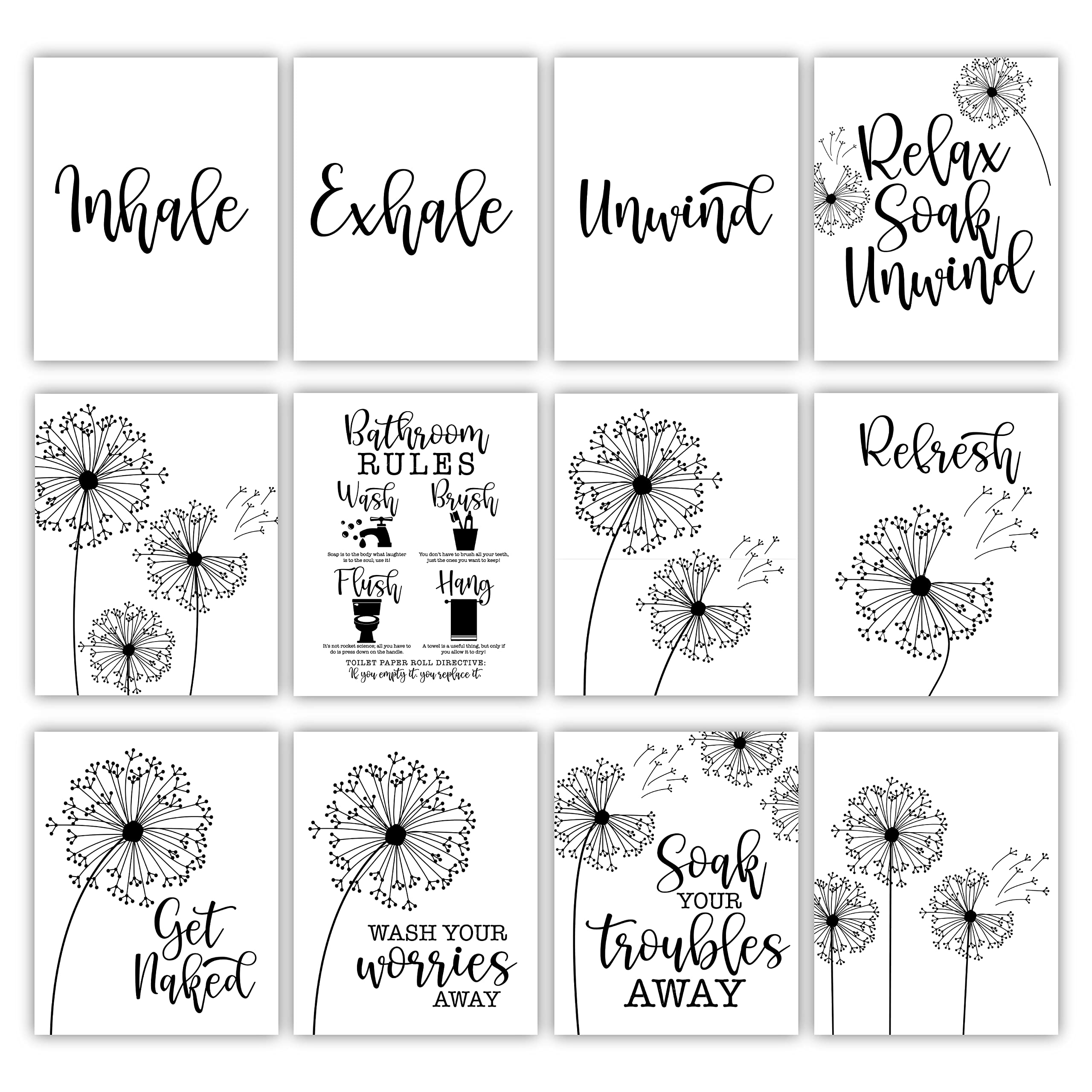 Farmhouse Dandelion Wall Art 8x10 - Bathroom Decor for Relaxation