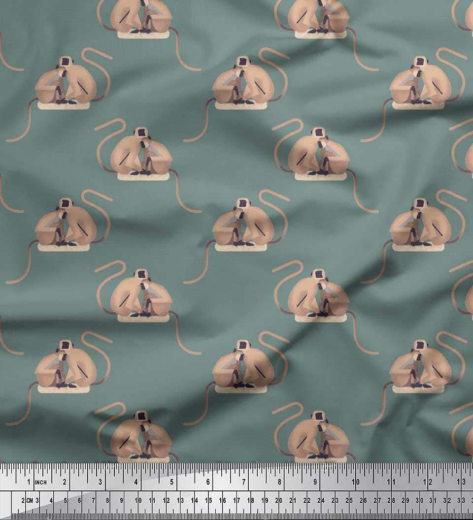 Soimoi Georgette Viscose Blue Fabric by The Yard - 42 Inch Wide Vervet Monkey Print Fabric - Exotic Animal Fusion Material for Dresses, Scarves & Home Decor