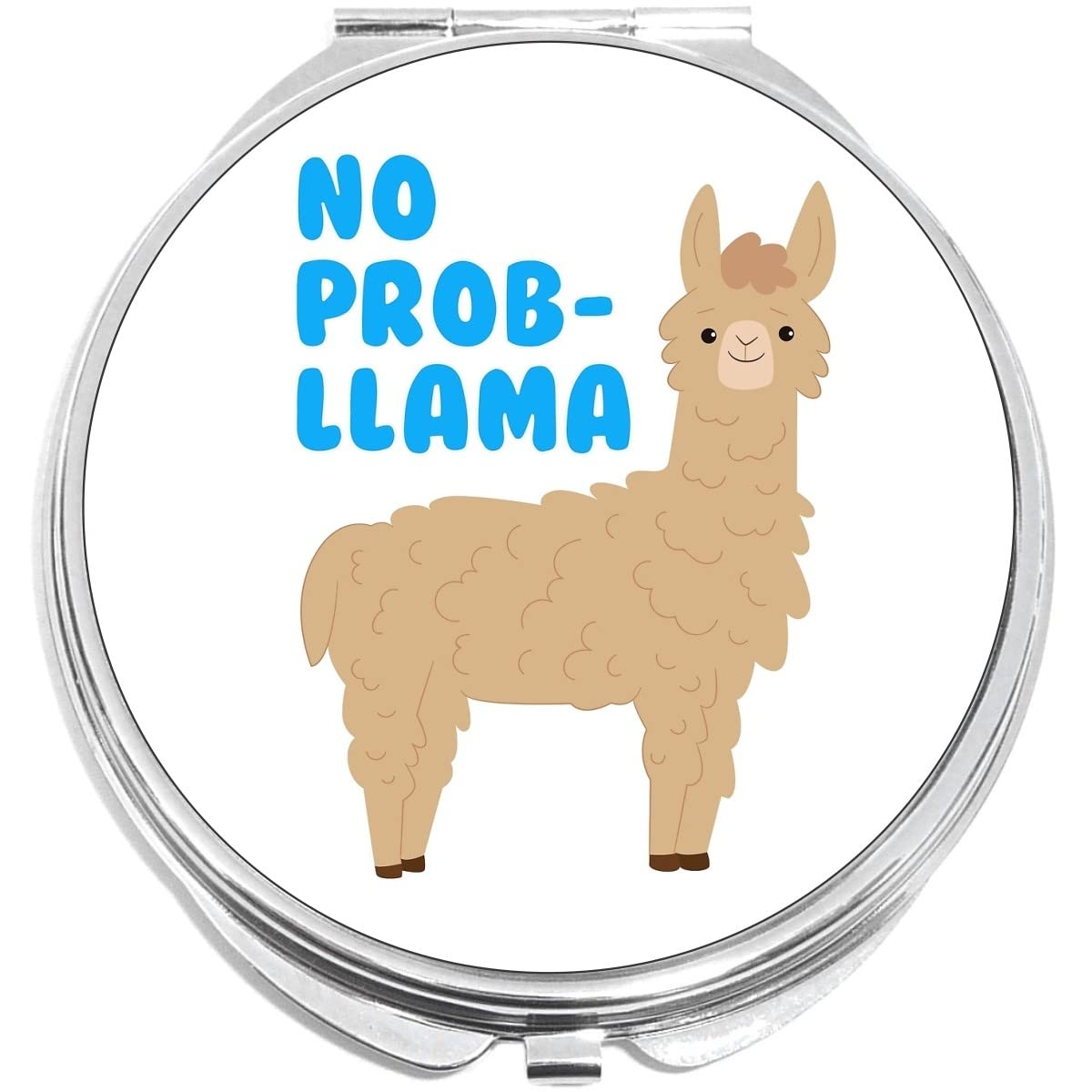 No Prob Llama White Compact Mirror with Mirror - Portable Folding Makeup Mirror for Travel, Purse & Pocket - Perfect for On-the-Go Touch Ups, Home Vanity & Travel Makeup Kit