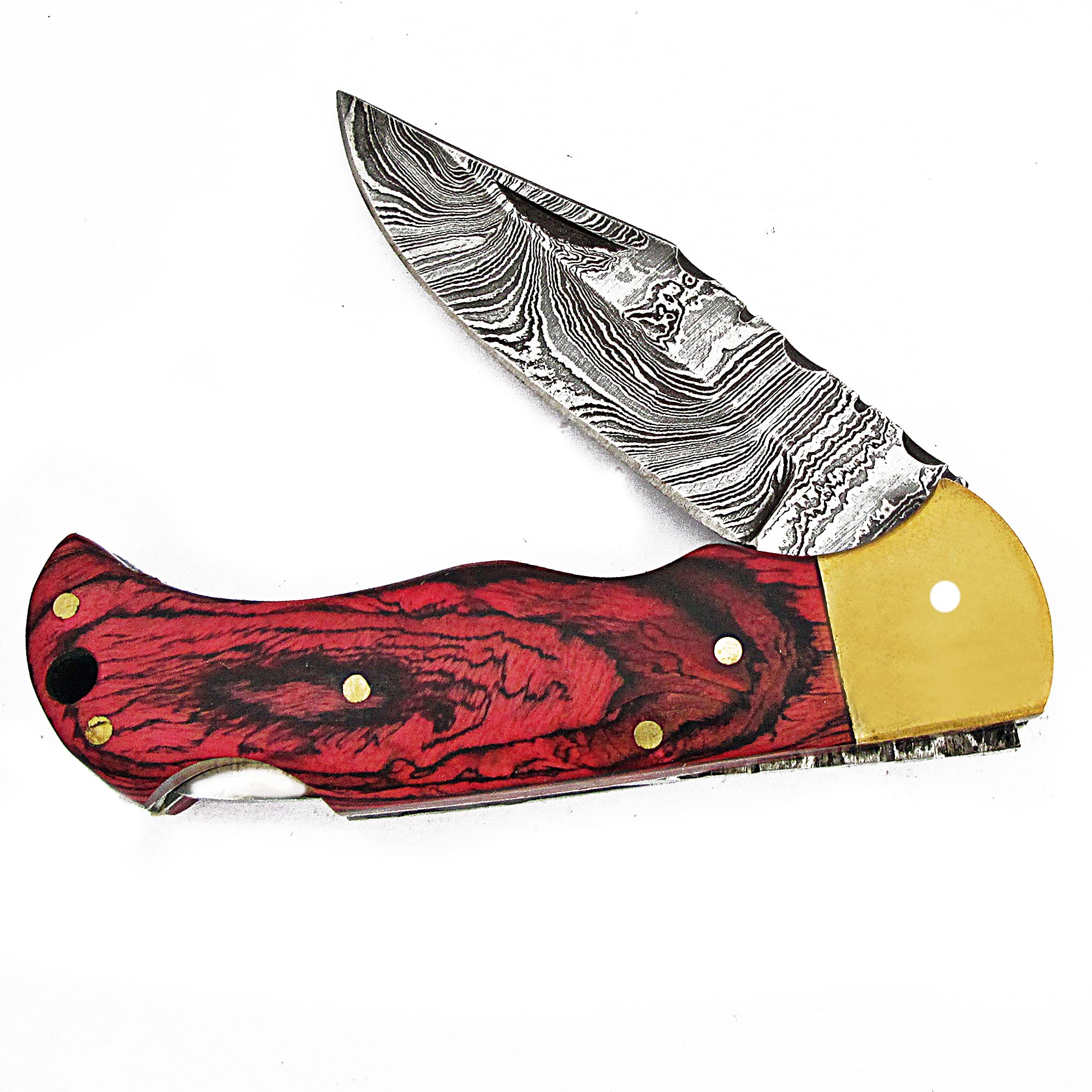 Premium Handmade Damascus Steel Pocket Knife - Elegant Folding Knife with Leather Sheath - Perfect for Camping, Hiking & Everyday Carry (EDC) - Model 4001