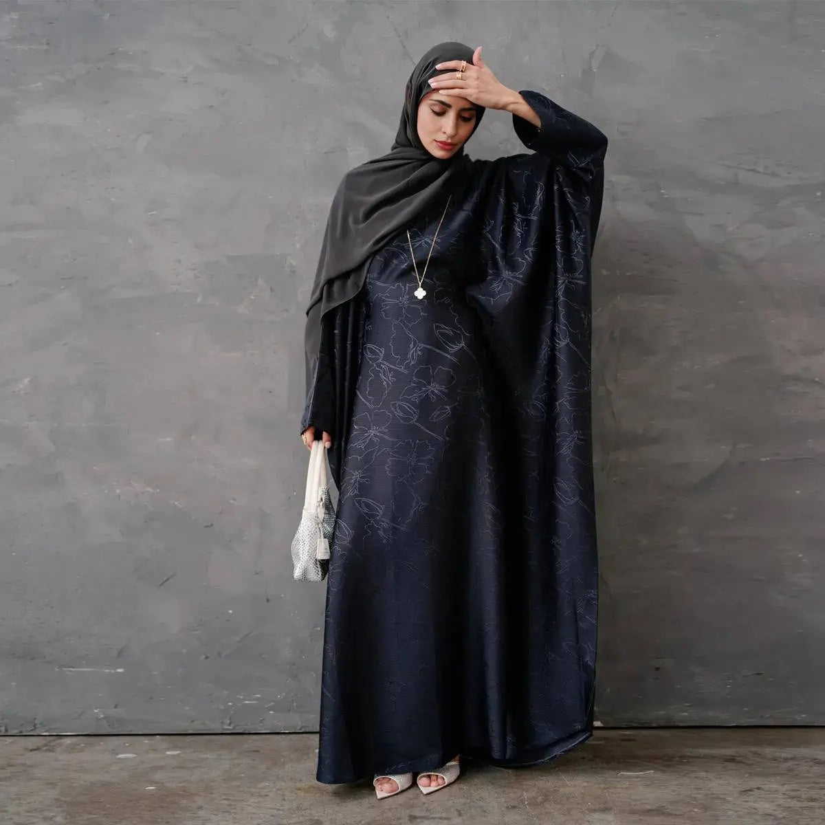 Elegant 3D Jacquard Satin Abaya Dress #25005 - Modest Islamic Clothing for Women, Special Occasions & Daily Wear