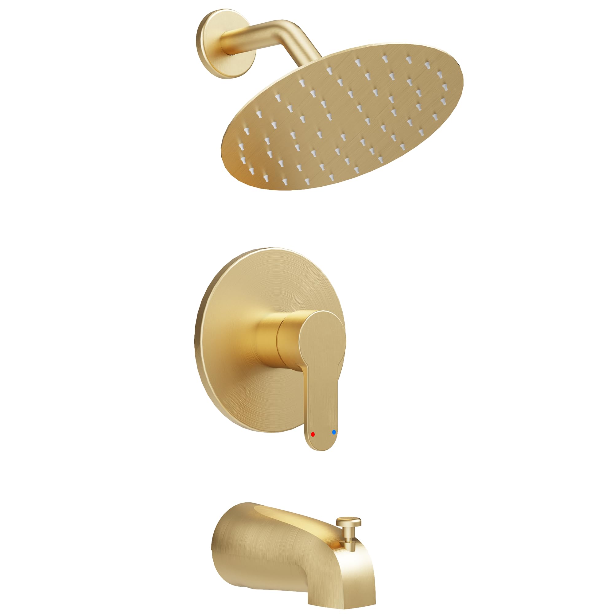 6 Inch High-Pressure Rain Shower Head & Brushed Gold Tub Shower Faucet Set - Complete Bathroom Shower Trim Kit for Luxurious Spa-Like Experience at Home