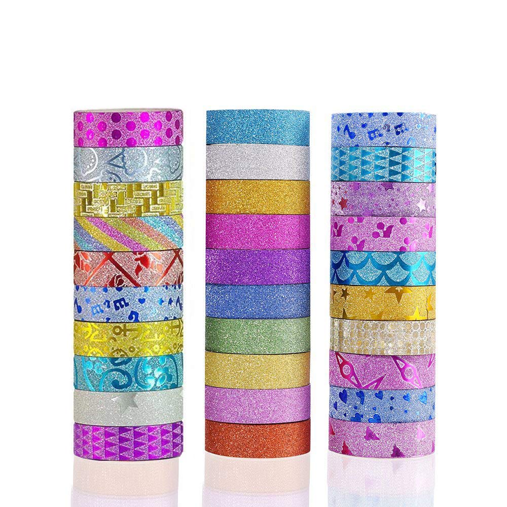 Phantomon Washi Tape Set - 30 Rolls Wide Decorative Craft Tapes for Scrapbooking, DIY Art Projects, Journaling & Home Decor | Glitter Masking Tape for Kids & Adults | Perfect for Gift Wrapping, Bullet Journals & Party Decorations