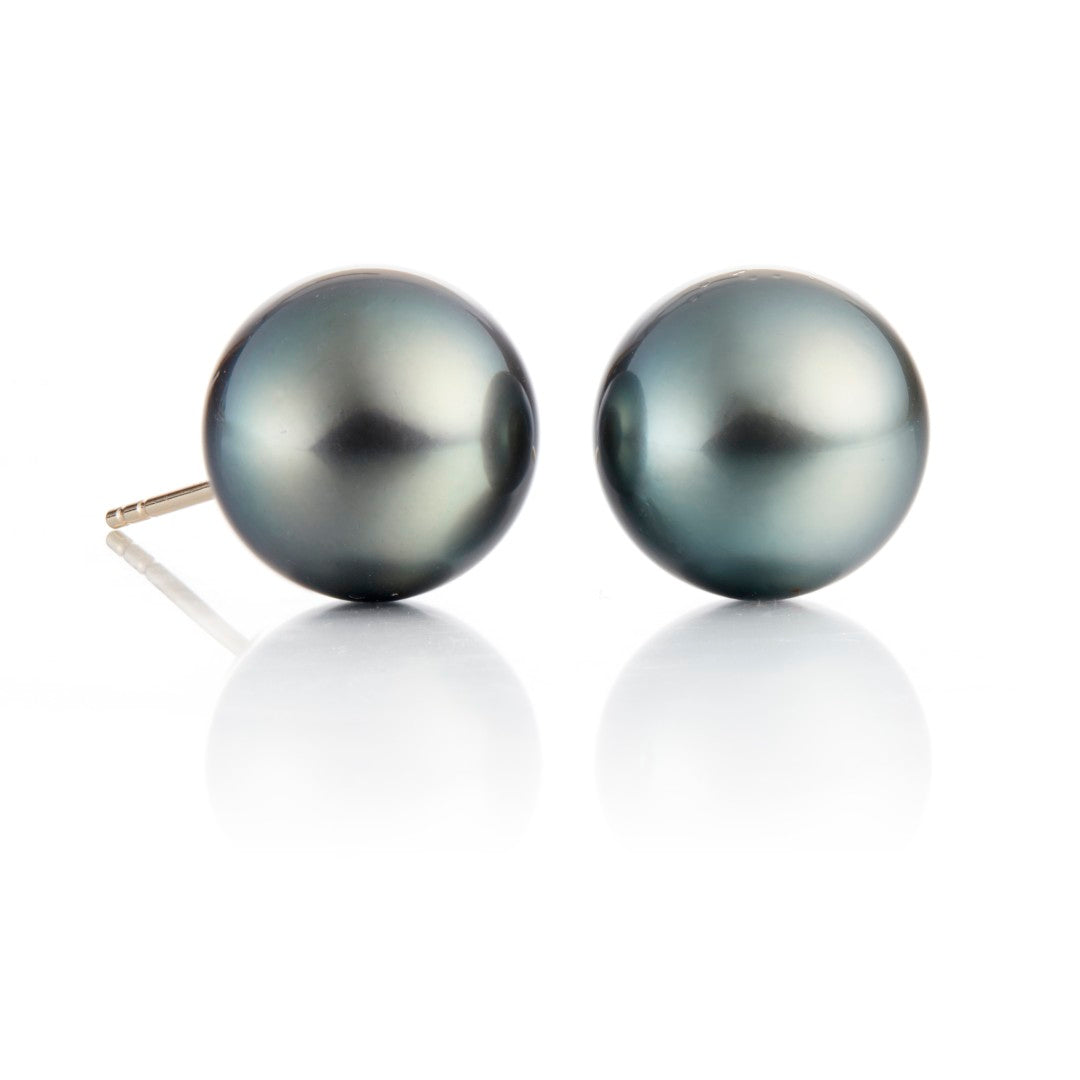 13mm Gray Tahitian Pearl Earrings for Women - Luxury Stud Earrings with 925 Sterling Silver - Perfect for Weddings, Parties & Special Occasions