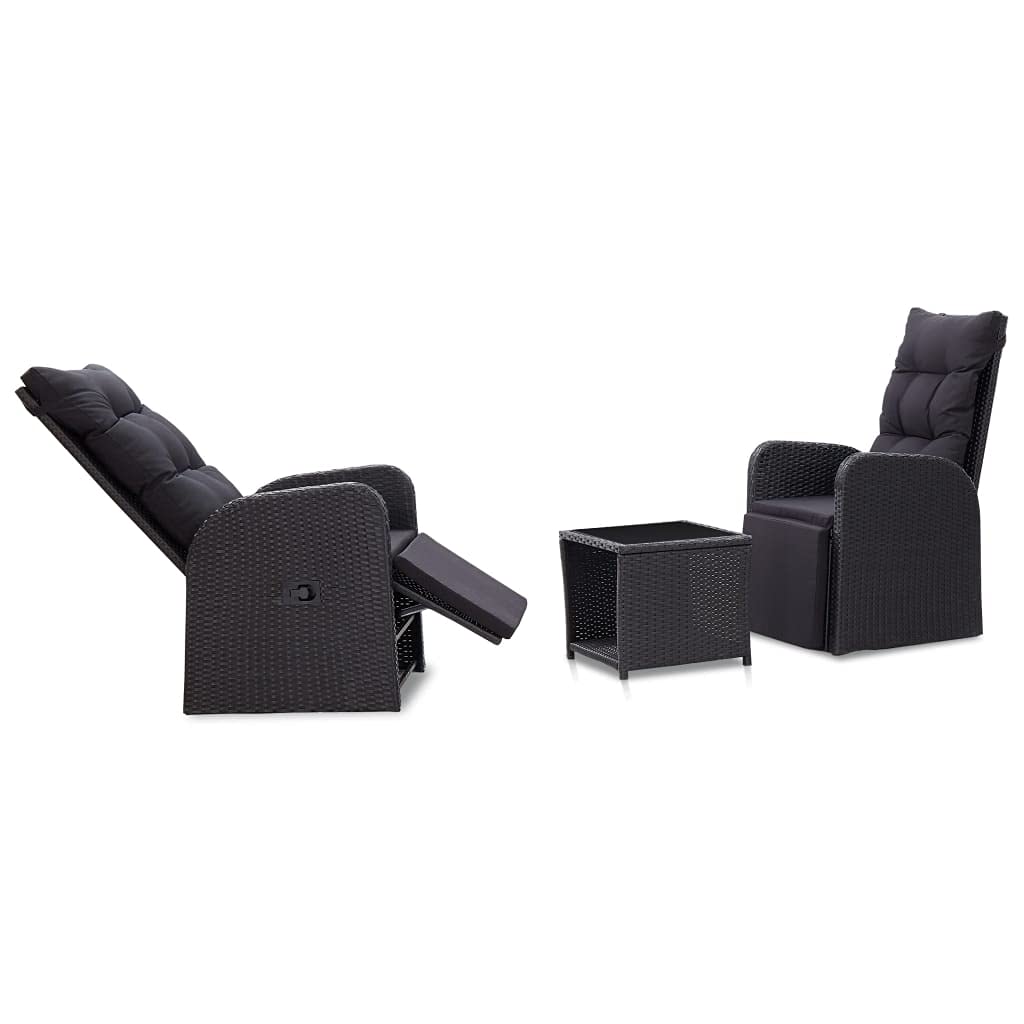 3-Piece Black Poly Rattan Bistro Set with Cushions - Outdoor Patio Furniture Conversation Sofa Set for Backyard, Porch, Garden & Poolside - Perfect for Relaxing, Entertaining & Dining Al Fresco