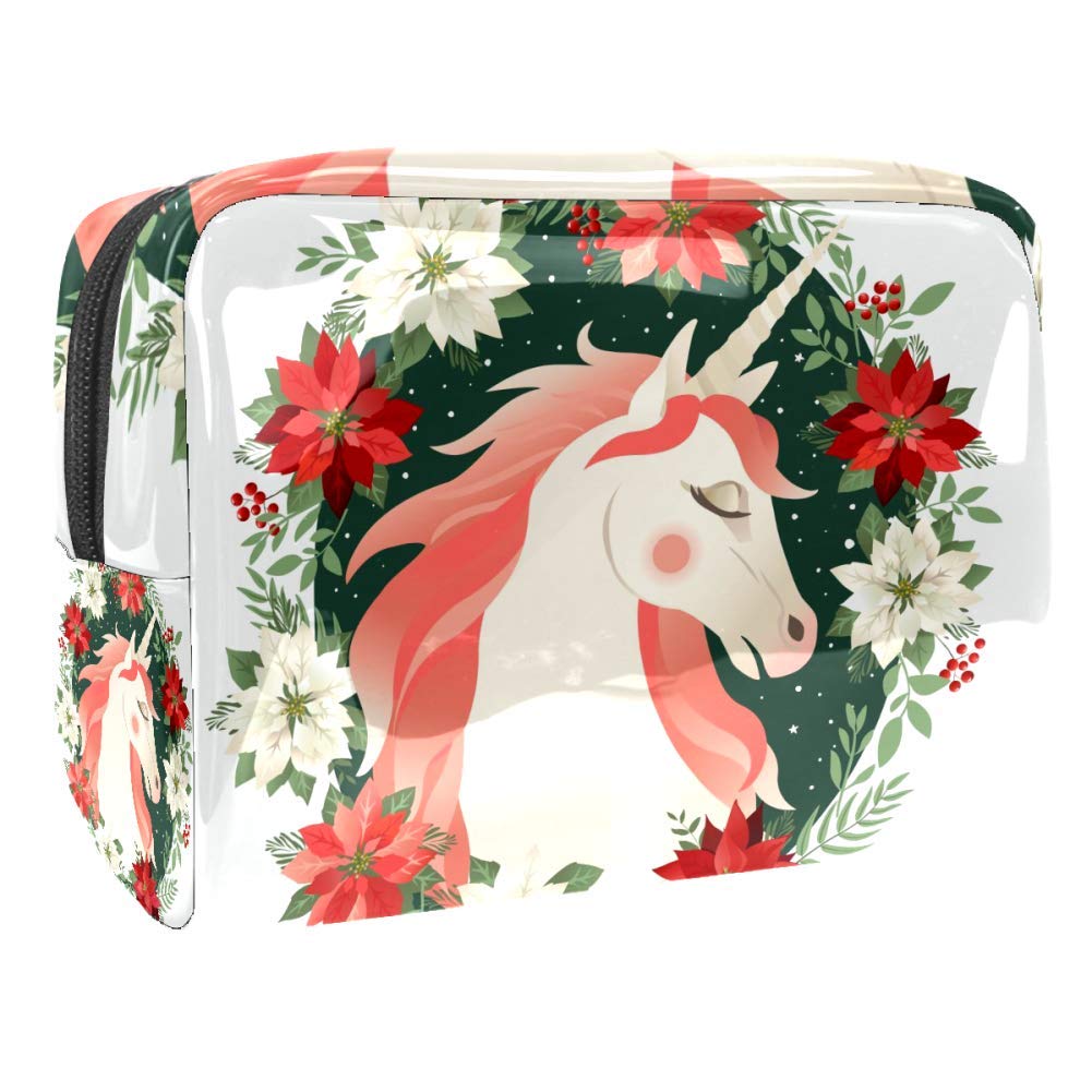 Portable Waterproof Makeup Bag with Zipper - Travel Toiletry Organizer for Women - Floral Unicorn Cosmetic Pouch - Perfect for Travel, Gym, and Daily Beauty Storage