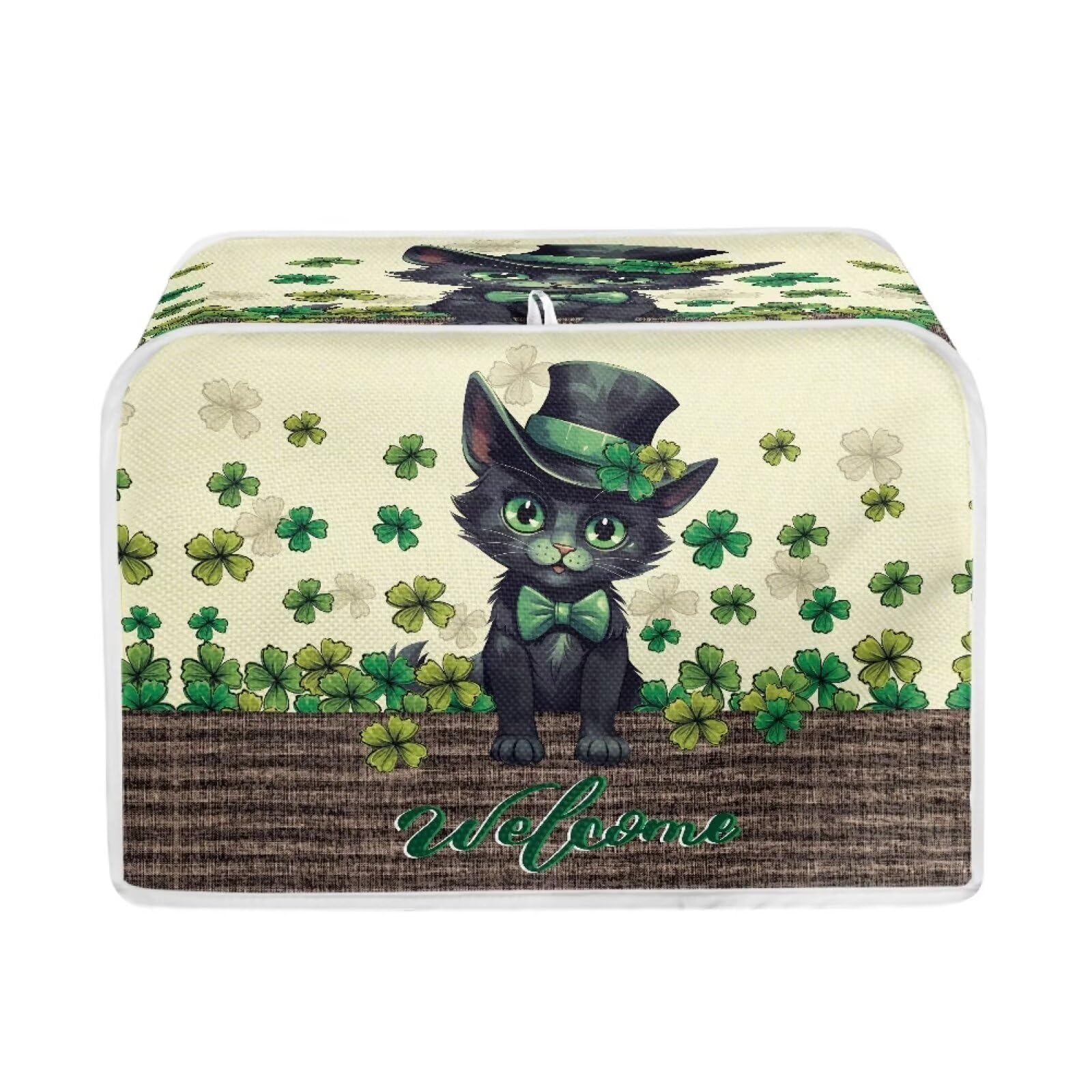 Lucky Leaves Black Cat Printed 4-Slice Toaster Cover - Universal Fit for Most Standard Toasters, Quilted Oven Bread Maker Dust Protector - Perfect for Kitchen Countertop Decor & Bakeware Protection