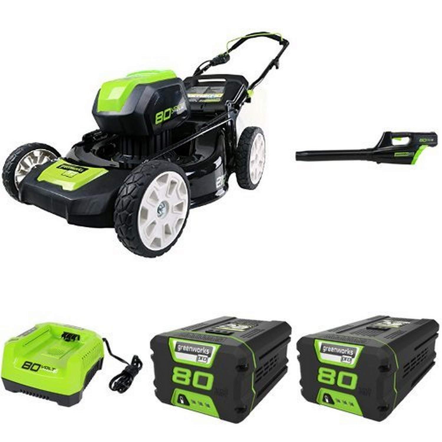 GreenWorks Pro 80V 21-Inch Cordless Lawn Mower with Leaf Blower - Includes (1) 4Ah & (1) 2Ah Batteries & Fast Charger - Perfect for Large Yards & Fall Leaf Cleanup