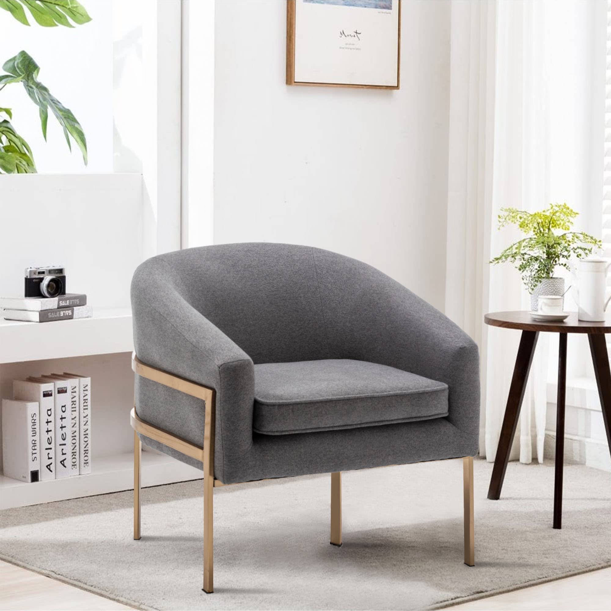 Modern Accent Chair for Living Room - Upholstered Armchair with Sturdy Metal Frame Legs - Perfect for Home, Kitchen, Bedroom & Office - Cozy Seating for Relaxing, Reading or Decorating