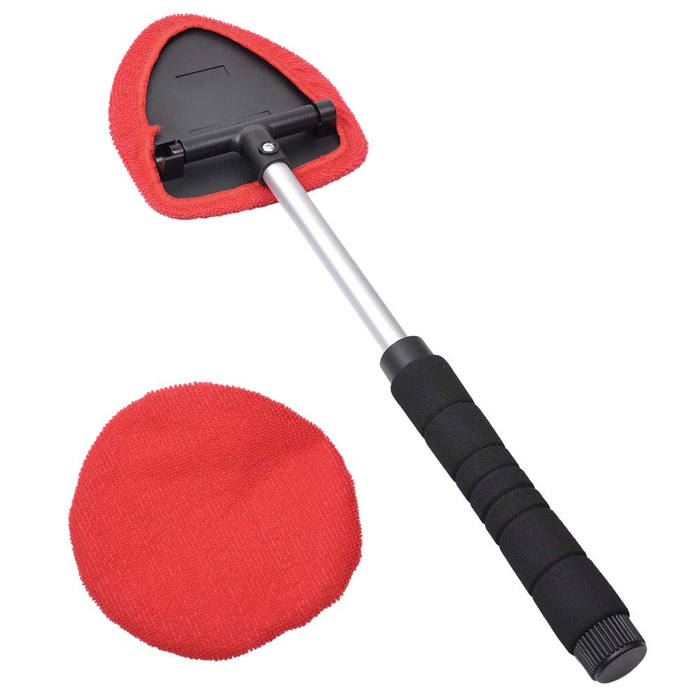 AutoEC Extendable Windshield Cleaner Tool for Cars - 2 Washable Microfiber Pads Included - Perfect for Car, Home & Office Window Cleaning - Car Exterior Accessories for Easy Vehicle Maintenance