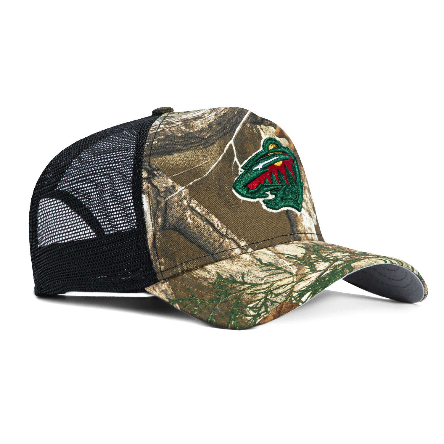 New Era 9Forty A Frame Minnesota Wild Snapback Trucker Hat - Realtree Camo & Black - Perfect for Hockey Games, Outdoor Adventures & Casual Wear