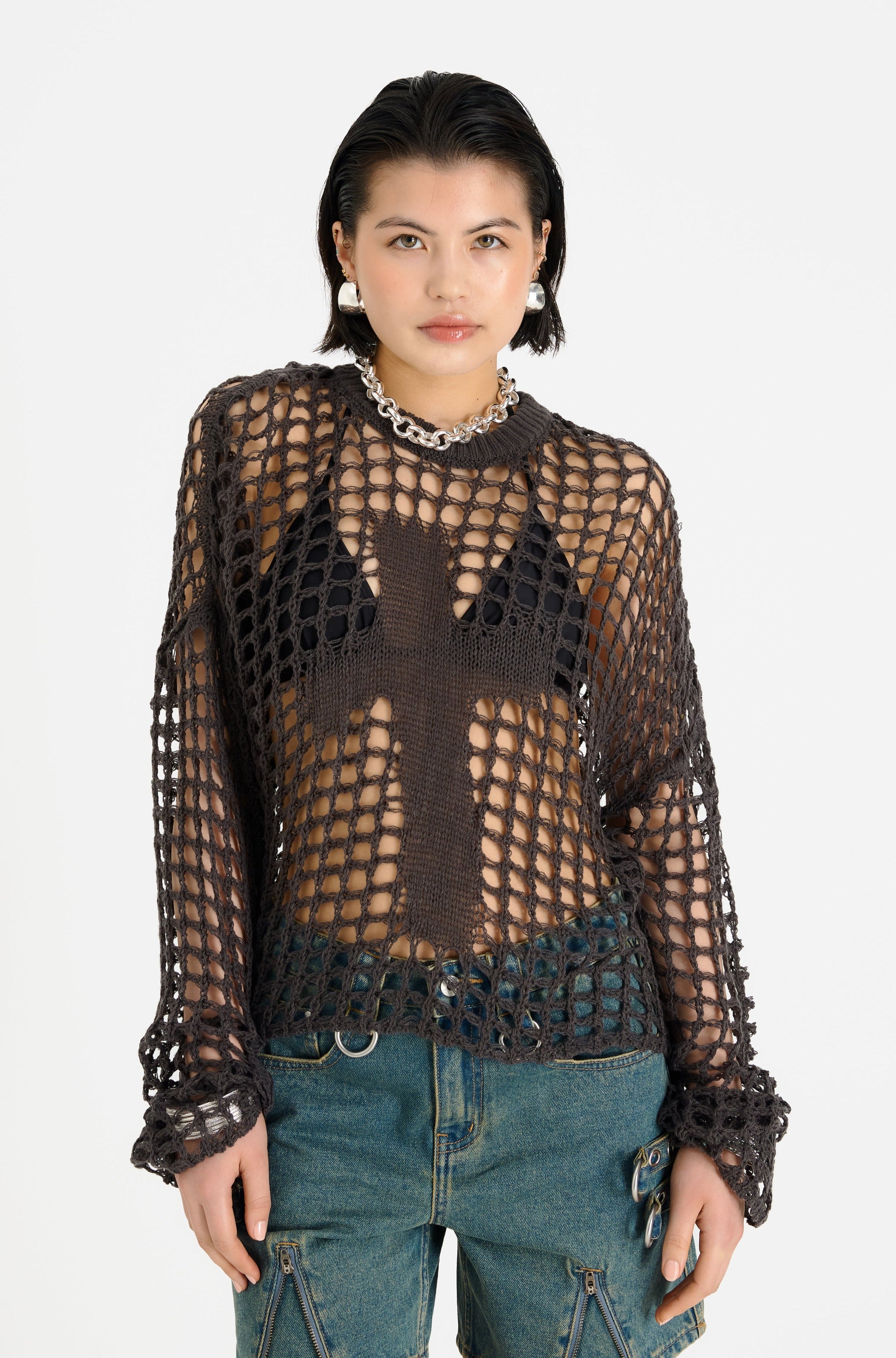 Worship Open Knit Sweater - Lightweight Breathable Lace Knit Top for Church & Spiritual Gatherings