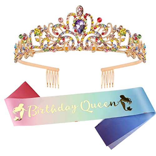 Elegant Birthday Crowns & Tiaras for Women - Sparkly Princess Headbands, Birthday Queen Sash Set - Perfect Birthday Gifts & Party Accessories for Women (Great for Birthday Parties, Bachelorette, Bridal Showers & Special Celebrations)
