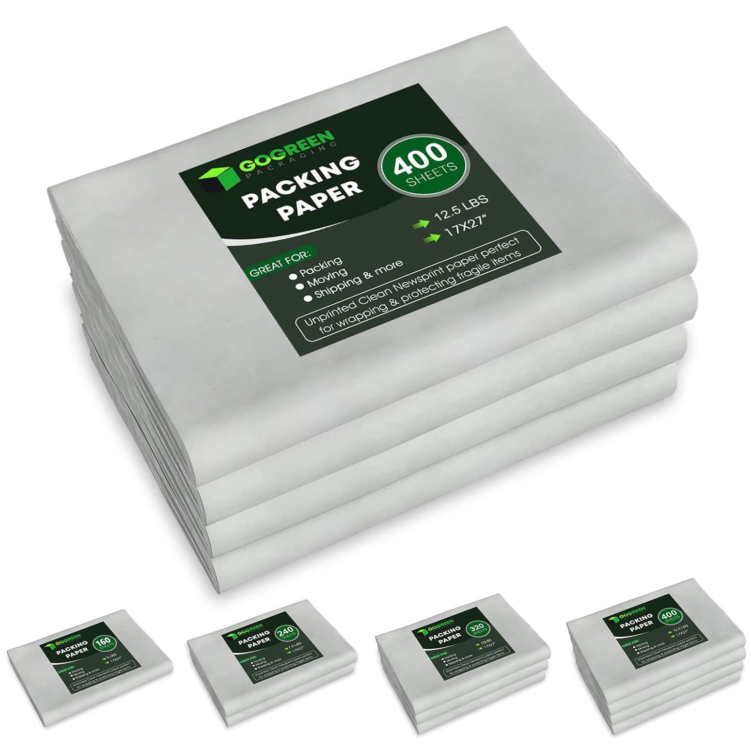 400 Sheets Packing Paper for Moving - 12.5lb Newsprint Wrapping Paper (17