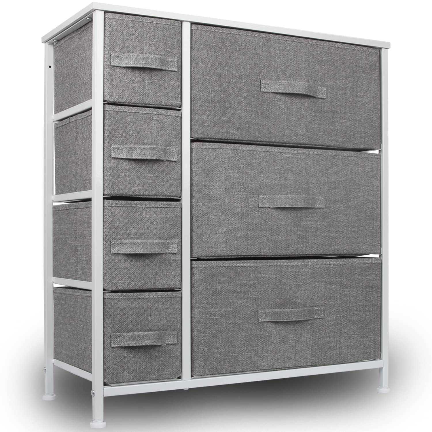 CERBIOR 7-Drawer Dresser Storage Organizer - Sturdy Steel Frame with Wood Top & Easy Pull Fabric Bins - Perfect for Closet Organization, Clothing & Blanket Storage (Grey, Space-Saving Design) - Ideal for Bedroom, Nursery, Dorm Room or Small Space Organization