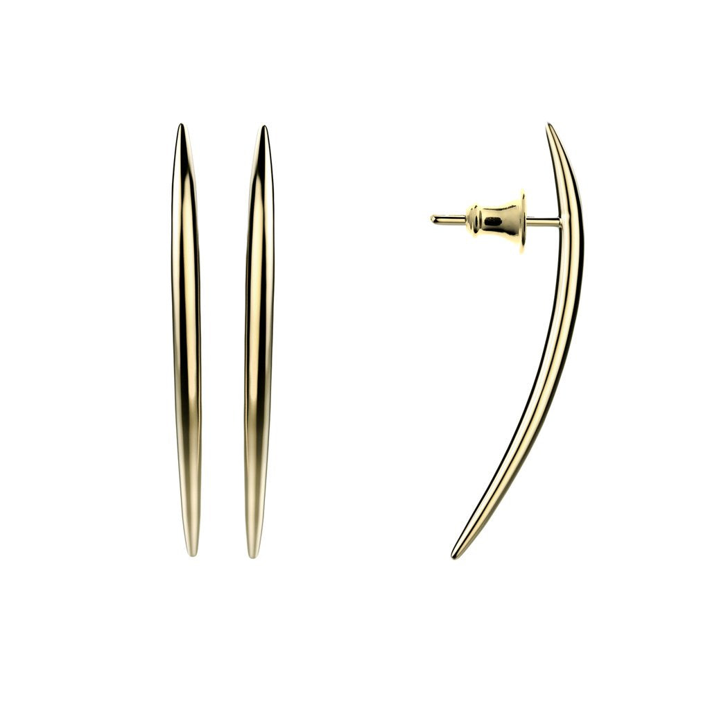 14K Yellow Gold Vermeil Quill Long Stud Earrings - Elegant Dainty Jewelry for Women, Perfect for Everyday Wear, Office & Special Occasions