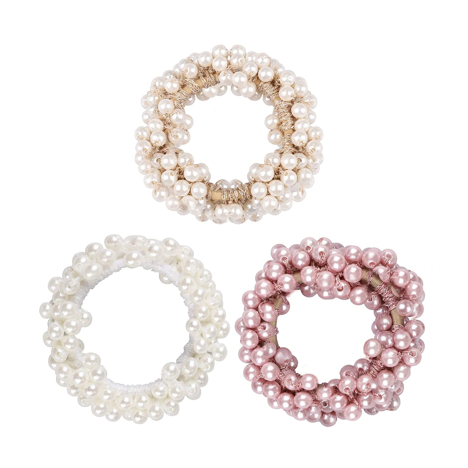 3pcs Pearl Hair Scrunchies for Women & Girls - Soft Elastic Ponytail Holders with Beaded Design, Hair Accessories for Styling, Work, School & Everyday Use