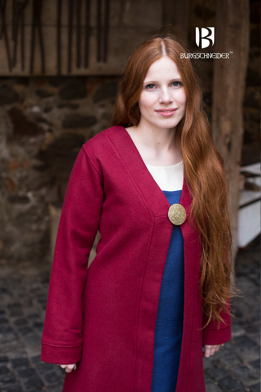 Birka Coat Aslaug Red - Viking-Inspired Wool Coat for Women | Perfect for Medieval Reenactments, LARP, and Winter Fashion
