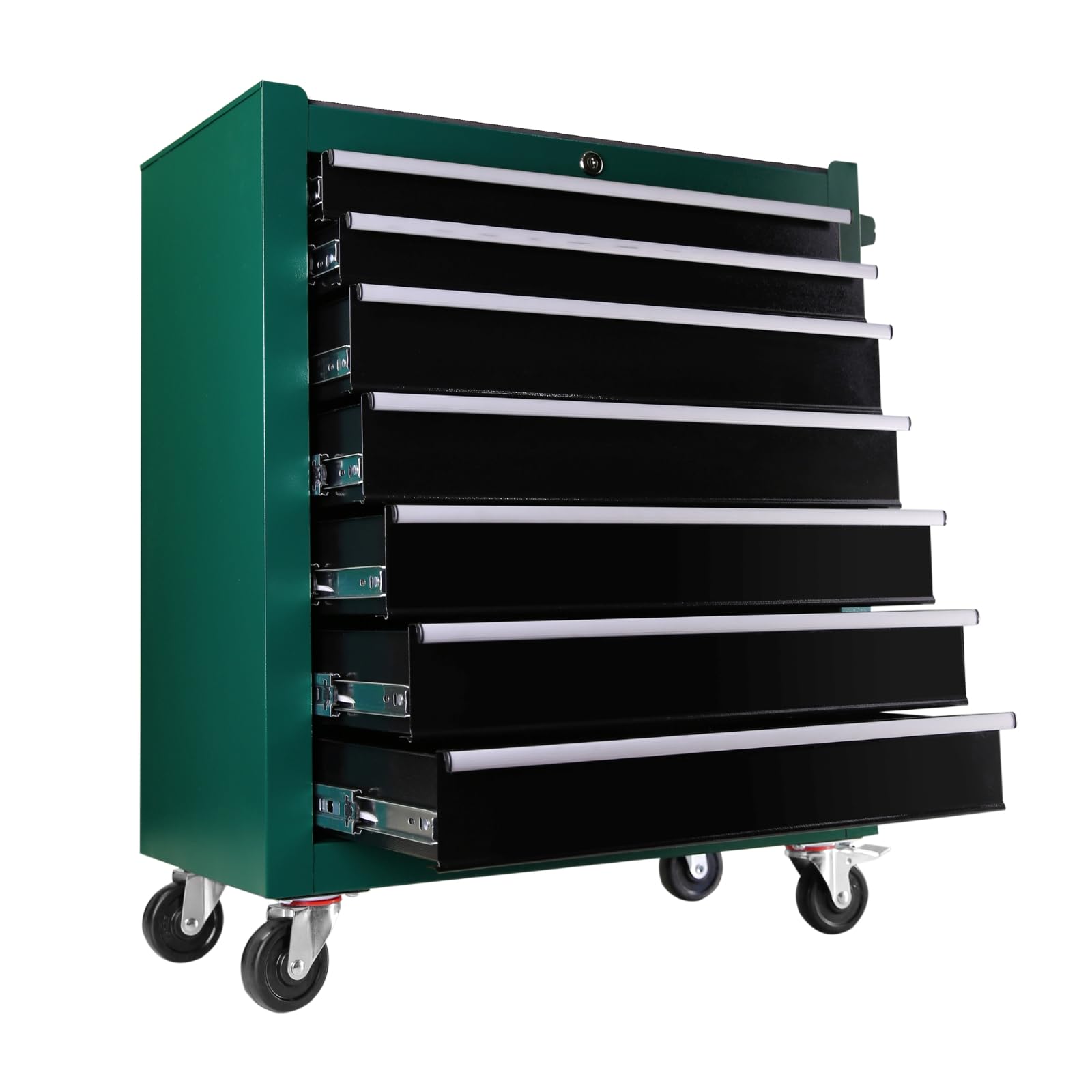 7-Drawer Rolling Tool Chest with Wheels - Heavy Duty Portable Tool Storage Cabinet with Locking System for Garage, Workshop, Warehouse & Repair Shop - Green Tool Organizer for Mechanics & DIY Projects