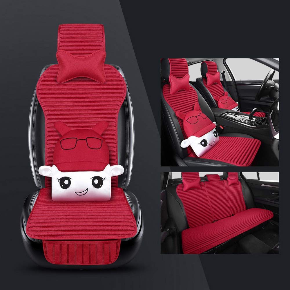 Kangsheng Buckwheat Hull Car Seat Cushion - Universal Breathable Auto Seat Pad, Airbag Compatible & Comfortable for All Seasons - Fits Most 5-Seater Cars (Red Cartoon Design) - Perfect for Long Drives, Commuting & Road Trips