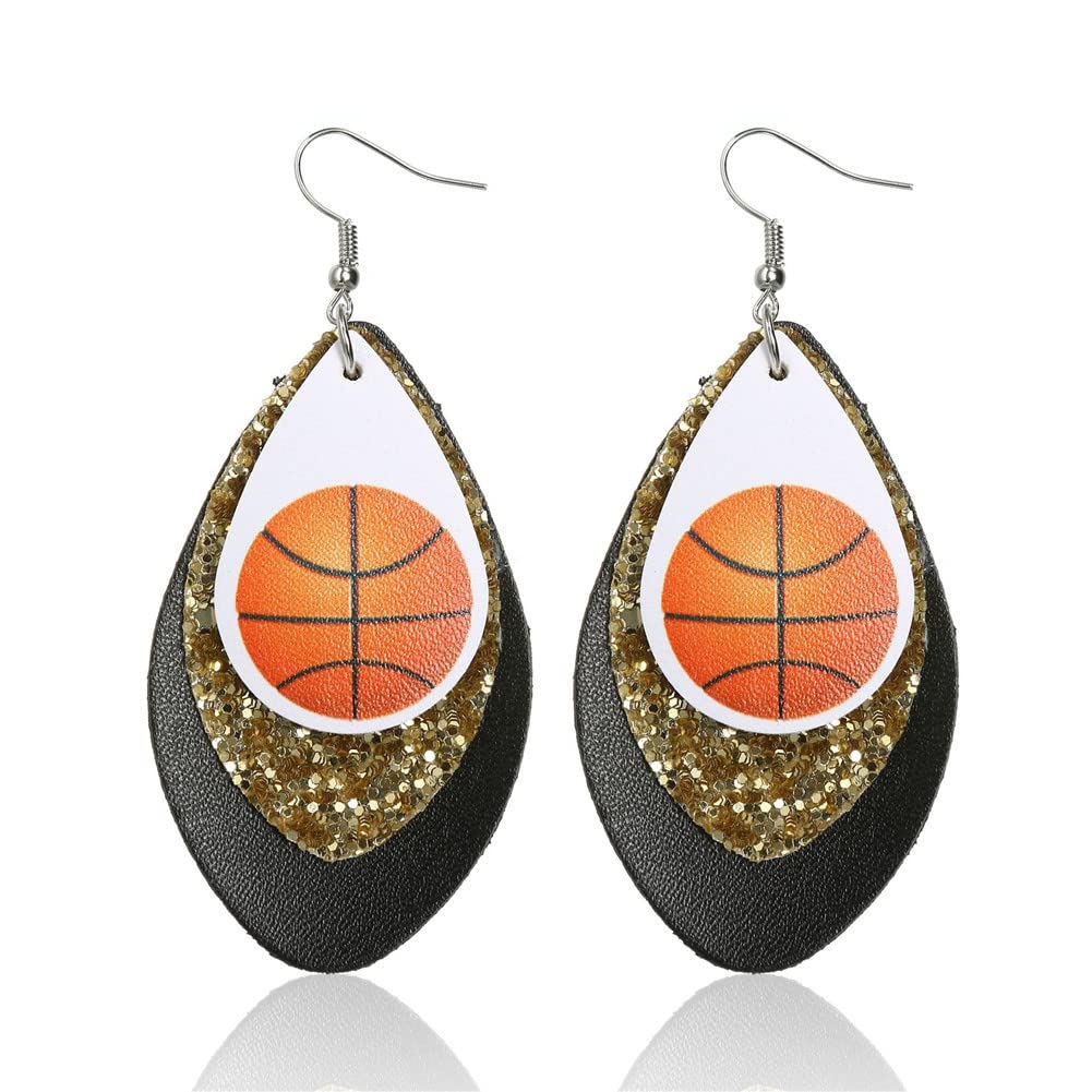 Basketball Leather Earrings for Women - USA Flag Dangle Jewelry for Sports Fans