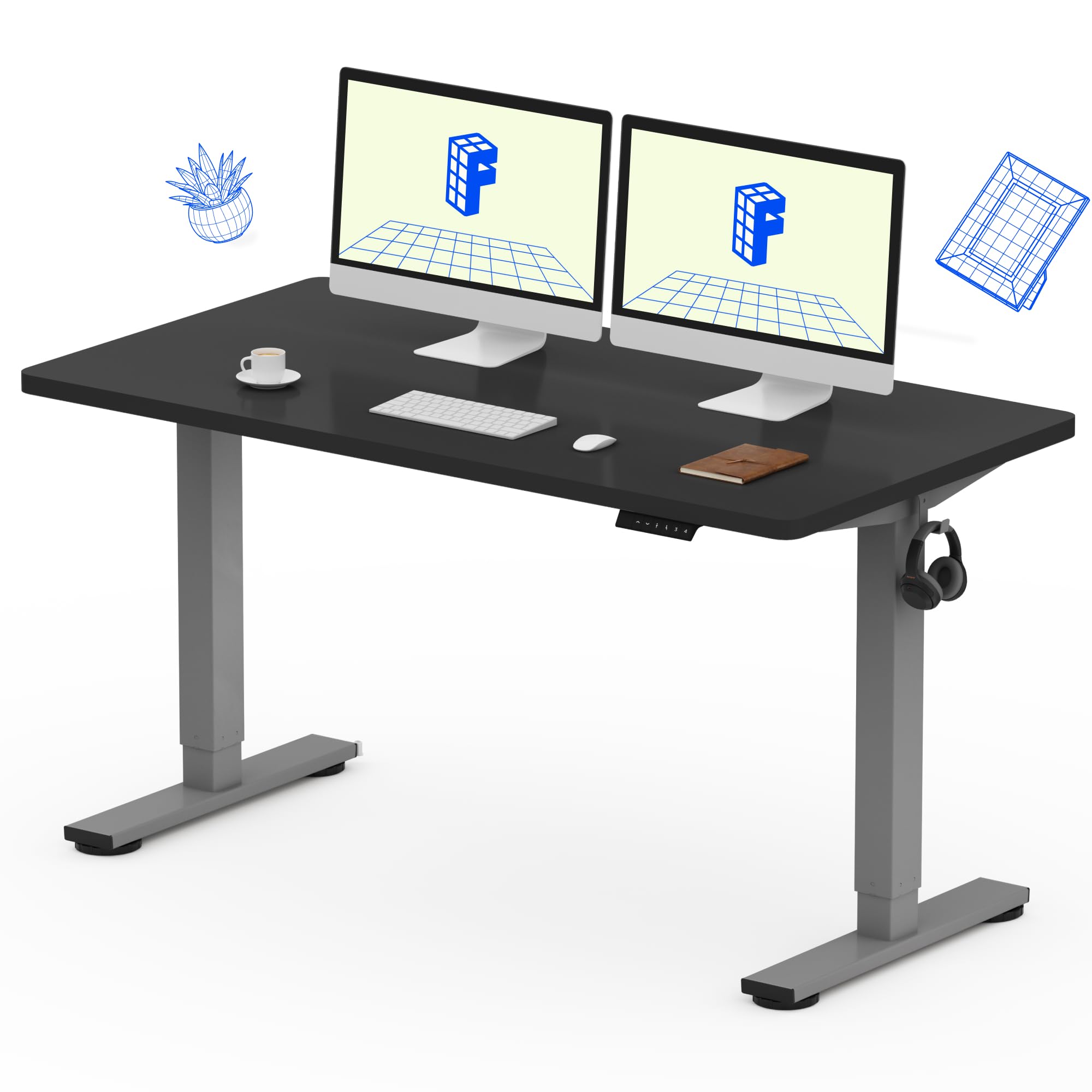 FlexiSpot EN1 Electric Standing Desk 55x28 Inches - Height Adjustable Home Office Desk with Silver Frame & 55