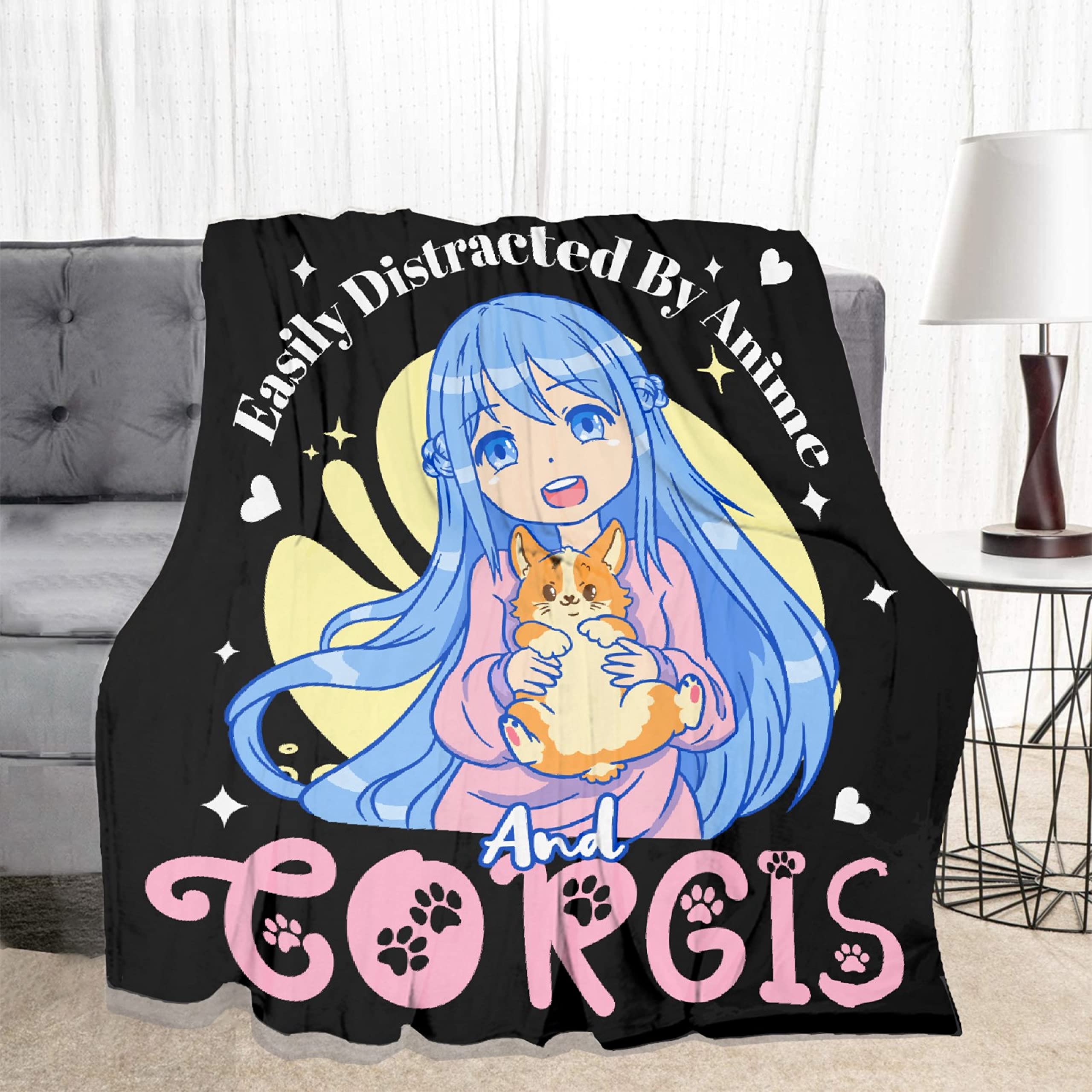 Soft Plush Anime & Corgi Fleece Blanket - 120