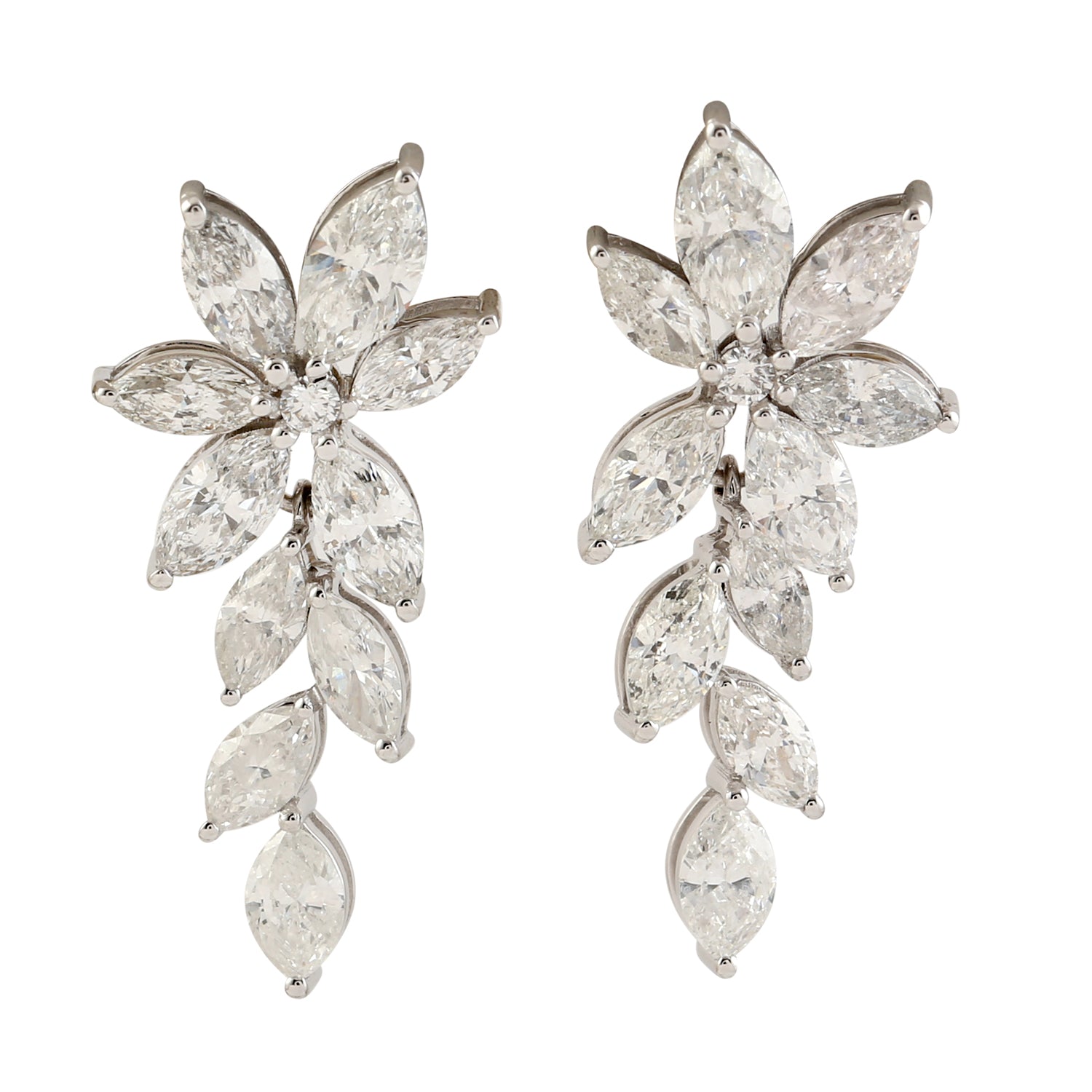 Exquisite Marquise Cut Rose Cut Diamond Dangle Earrings in 18K White Gold - Perfect Gift for Women, Brides & Anniversary - Elegant Jewelry for Weddings, Parties & Special Occasions