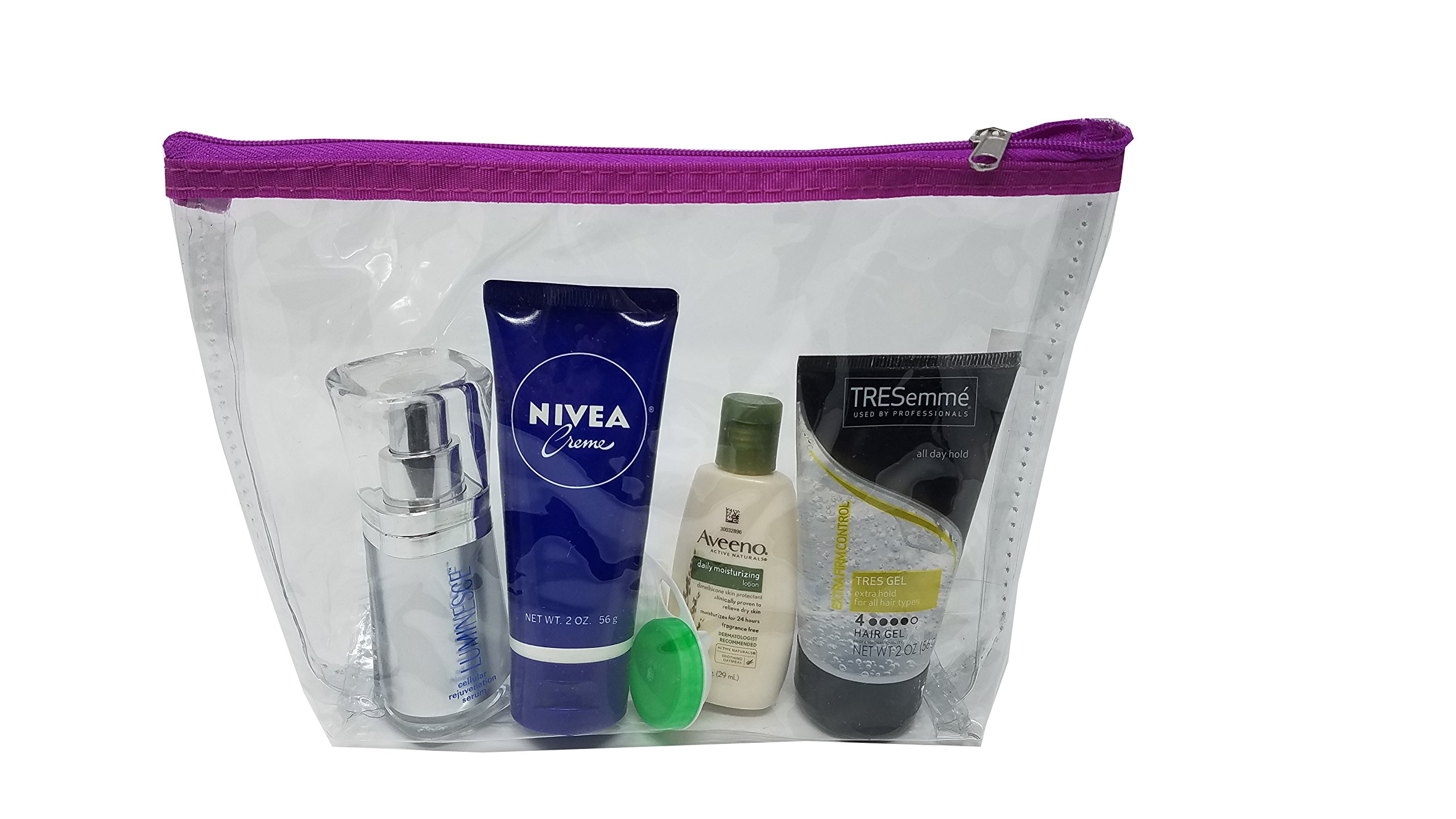 ImpecGear Clear TSA Approved Travel Toiletry Bag Set - 2 Pack Vinyl Makeup Pouch with Zipper for Cosmetics & Essentials (Purple) - Perfect for Air Travel, Gym, and Daily Organization
