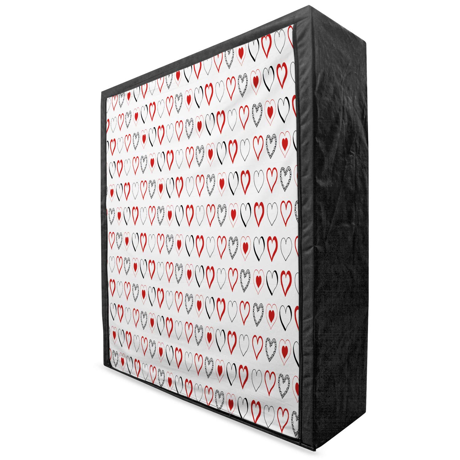 Ambesonne Love Portable Fabric Wardrobe | Hand-Drawn Doodle Hearts Design | Valentine's Day Romantic Clothing Organizer with Shelves | 59 Inch Closet Storage for Bedroom, Dorm & Small Spaces | Ruby Black White Modern Pattern