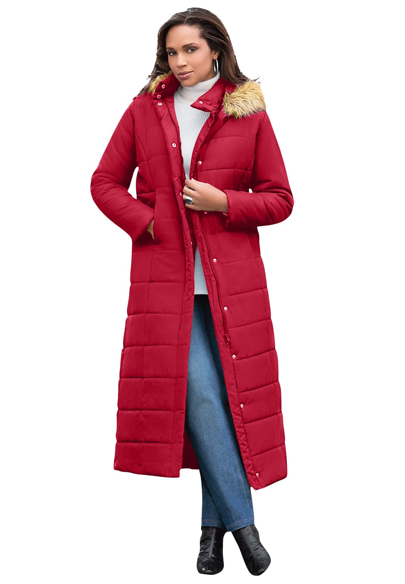 Roaman's Women's Plus Size Maxi Length Quilted Puffer Jacket - Warm Winter Coat for Cold Weather, Fashionable Outerwear for Casual & Outdoor Activities