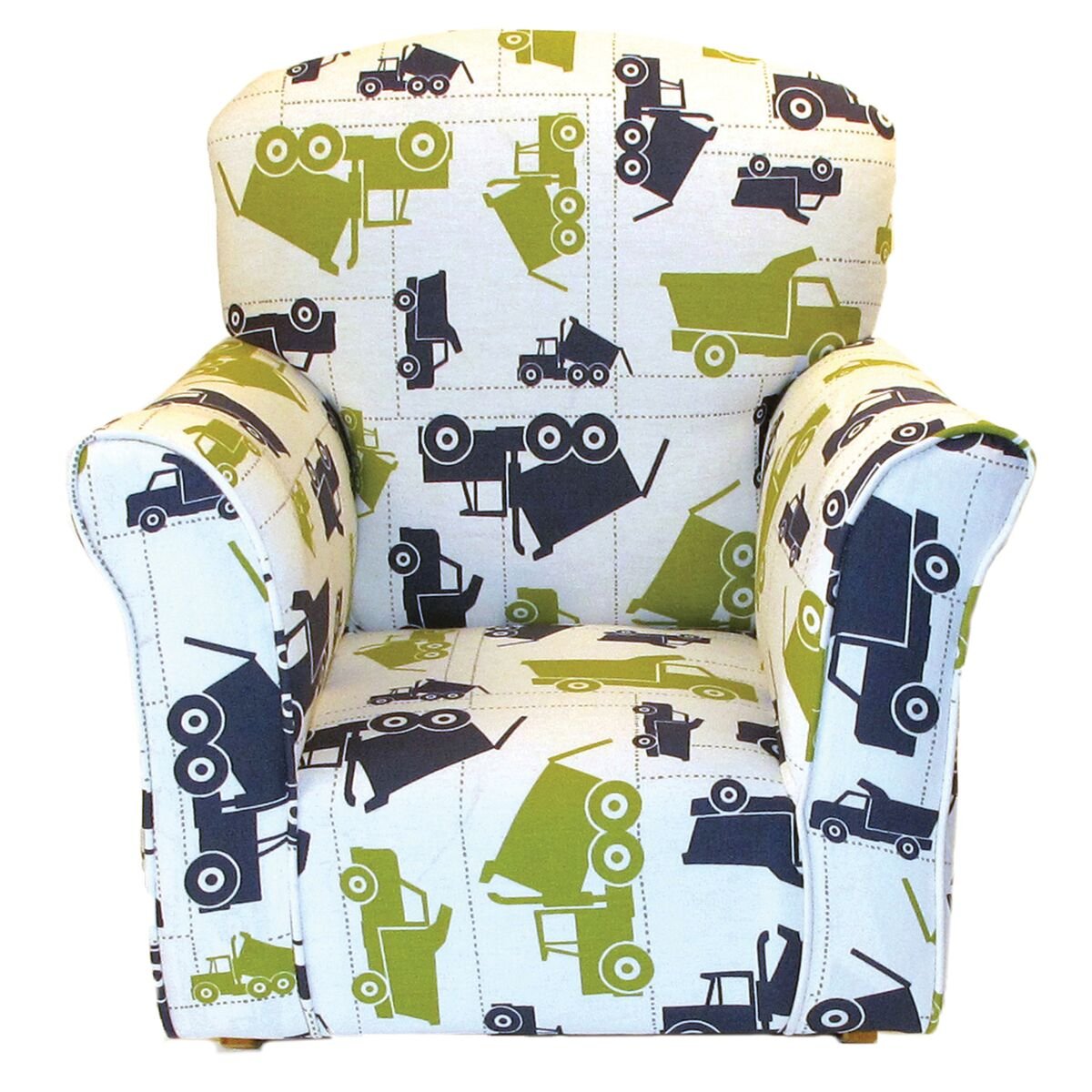Brighton Home Furniture Toddler Rocking Chair - Dump Truck Printed Cotton, Kids Room Decor, Nursery Rocker for Boys & Girls - Perfect for Playtime, Naptime & Storytime