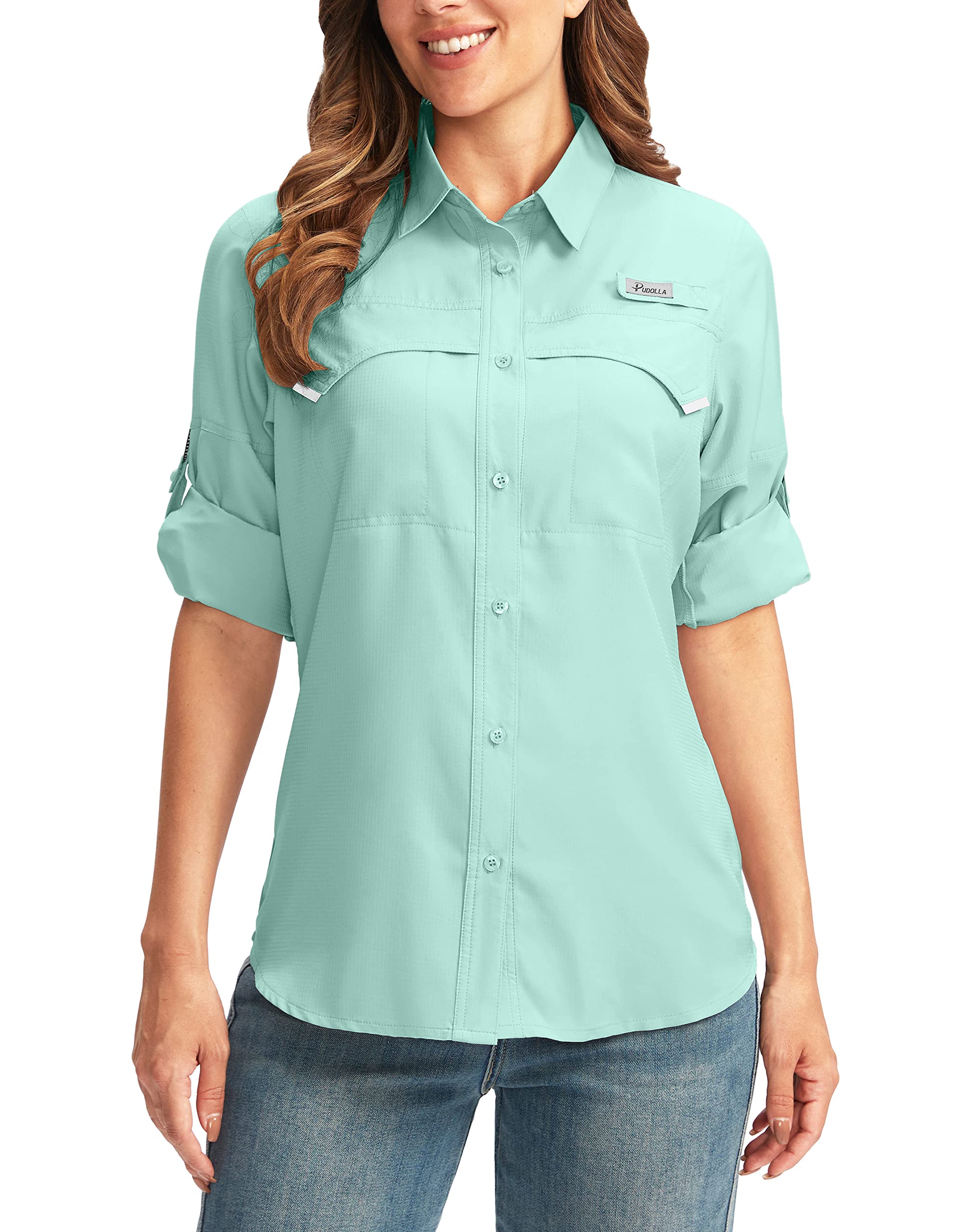 Pudolla Women's UPF 50+ UV Protection Long Sleeve Shirt - Lightweight Sun Shirt for Fishing, Hiking, Travel & Safari - Moisture Wicking & Breathable for Outdoor Adventures