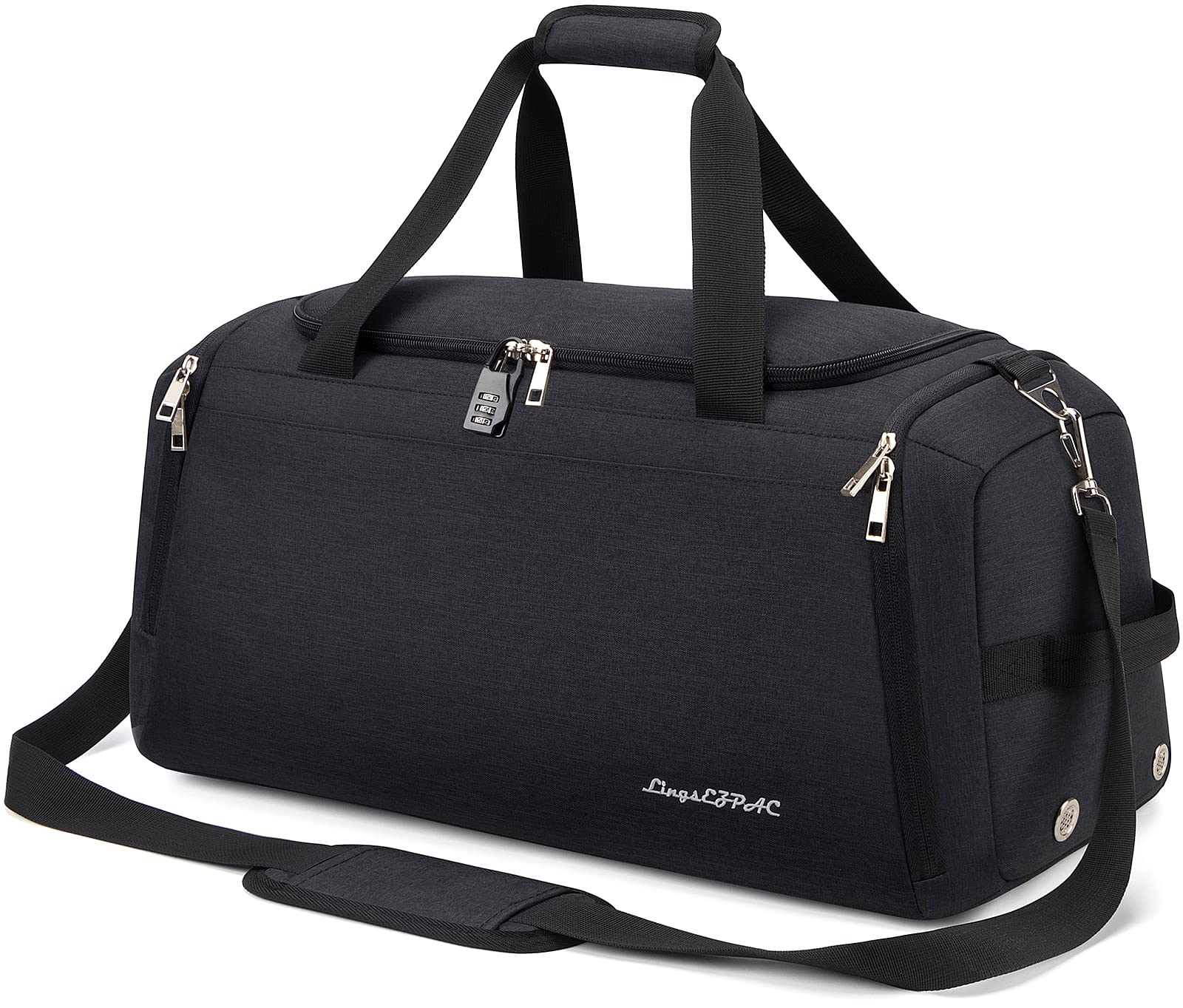 Waterproof Gym Bag for Women & Men - Lightweight Travel Duffel Bag with Wet Pocket & Shoe Compartment - Perfect for Sports, Gym Workouts & Weekend Getaways - Carry-On Approved for Air Travel (Black)