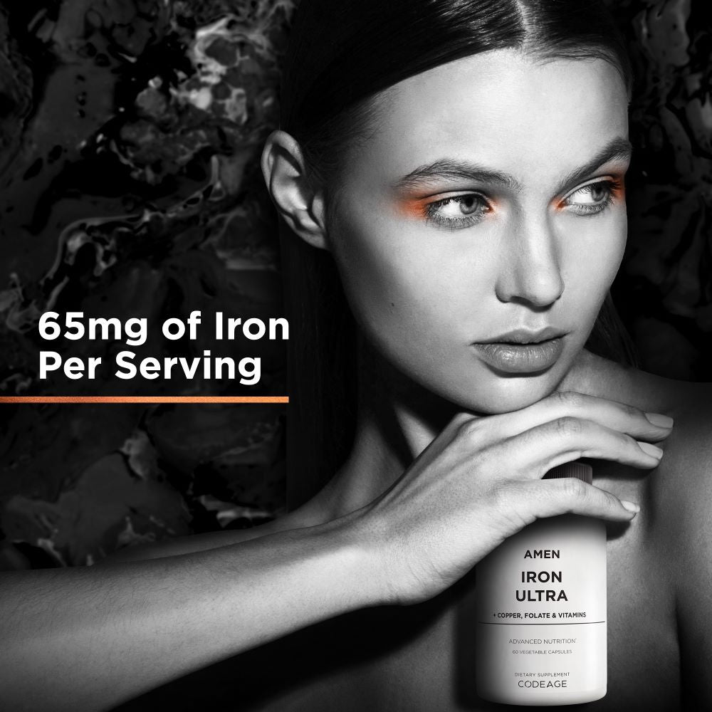 Codeage Amen Iron Ultra Supplement - Premium Iron Support for Women & Men - Vegan, Non-GMO, Gentle on Stomach - Boost Energy & Vitality - Ideal for Active Lifestyles & Fitness Enthusiasts