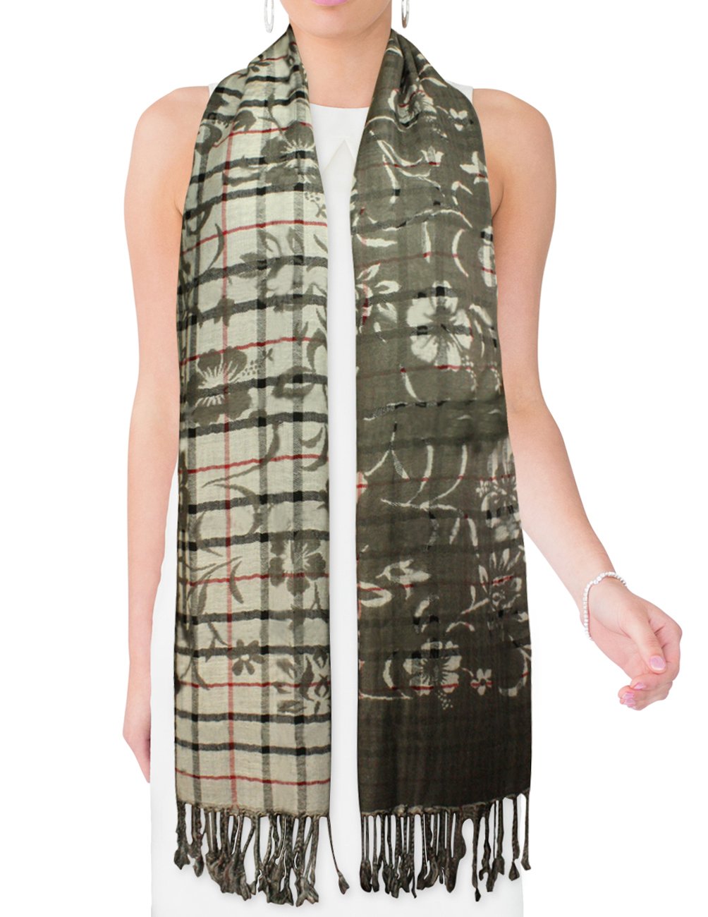 Stylish Viscose Cross Stripes Swing Vine Floral Print Long Scarf Shawl - Perfect for Women's Fashion Accessories, Boho Outfits & Casual Wear