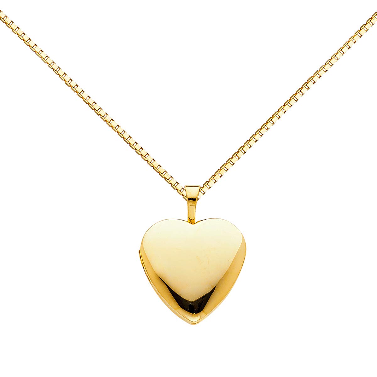 14K Yellow Gold Heart Locket Pendant Necklace with 0.8mm Box Chain - Romantic Valentine's Day Gift for Her, Anniversary Present, Bridal Jewelry, Everyday Elegant Accessory