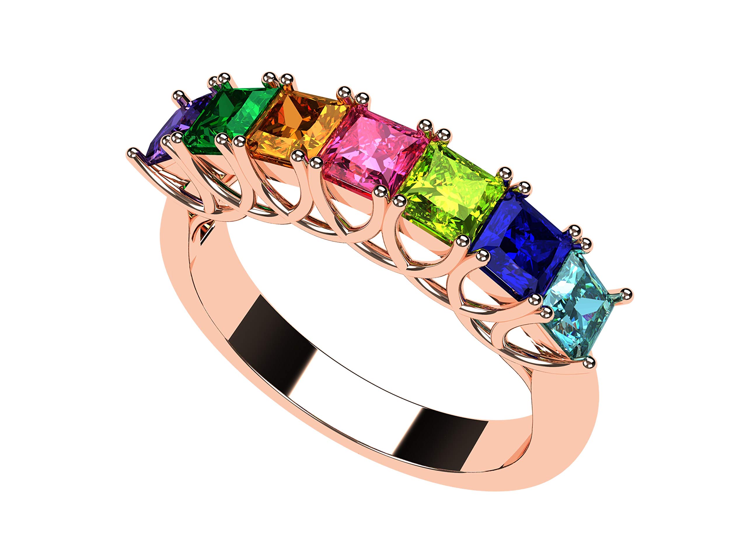 Princess Cut Lucita Mothers Rings with 1 to 7 Simulated Birthstones in 14K Gold - Elegant Jewelry Gift for Mom, Grandma, Wife | Perfect for Mother's Day, Birthday & Anniversary Celebrations