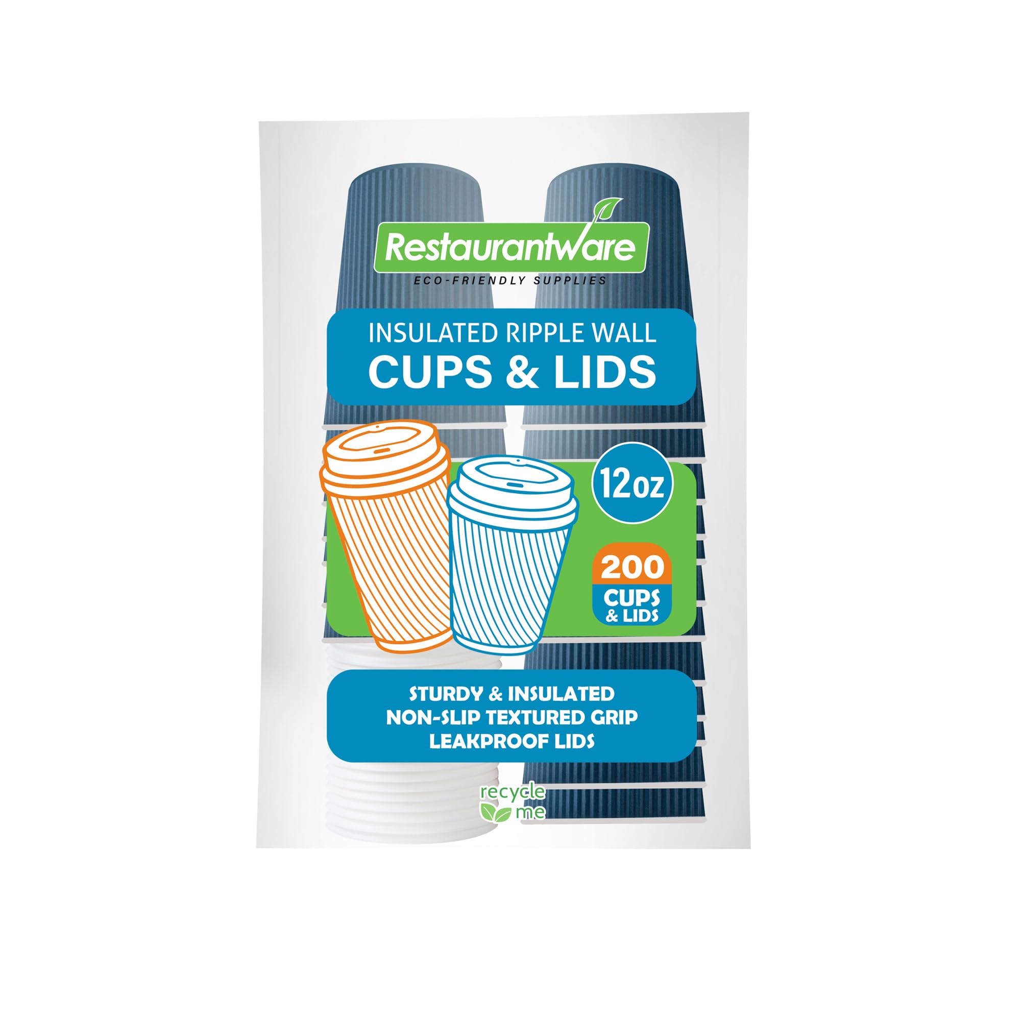 12oz Insulated Coffee Cups with Lids (200 Pack) - Leakproof & Non-Slip Ripple Wall Hot Cups | Midnight Blue Disposable Paper Cups for Tea, Hot Cocoa, Latte - Perfect for Coffee Shops, Offices & Catering Events