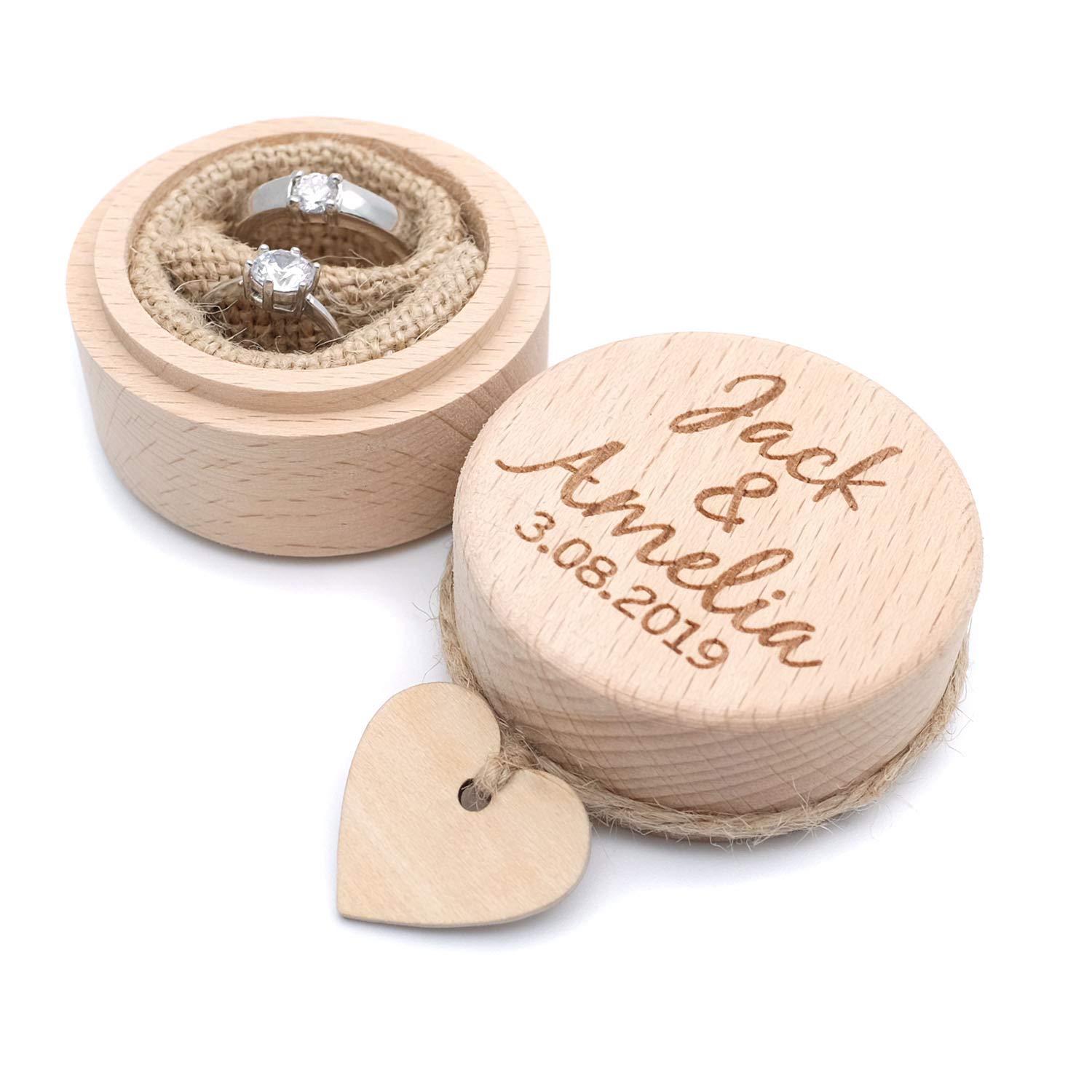 Personalized Wedding Ring Box - Custom Engraved Wooden Ring Bearer Box for Engagement & Proposal - Perfect for Wedding Ceremonies, Anniversaries & Romantic Gifts